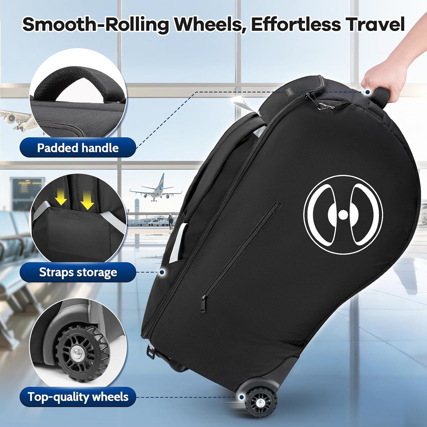 YOREPEK Infant Car Seat Travel Bag for Airplane with Wheels | Fits Doona Car Seat Stroller and Base, Padded Carseat Bags for Air Travel, a Side Pocket for Baby Travel Essentials
