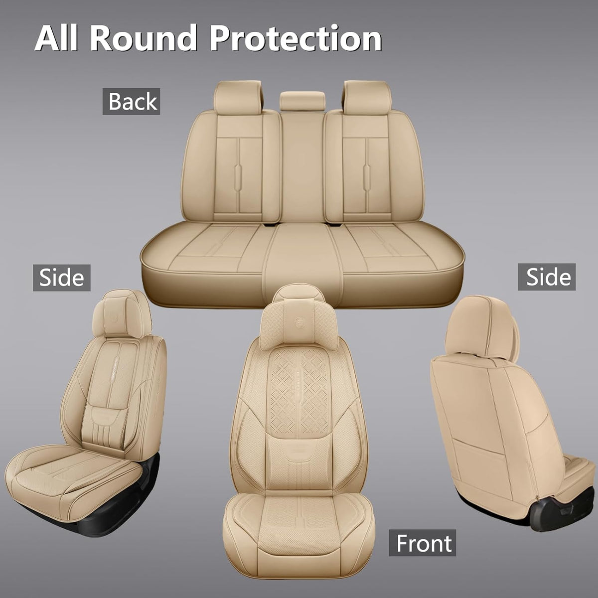 NS YOLO Universal Fit Premium Beige Leather 5-Seats Car Seat Covers