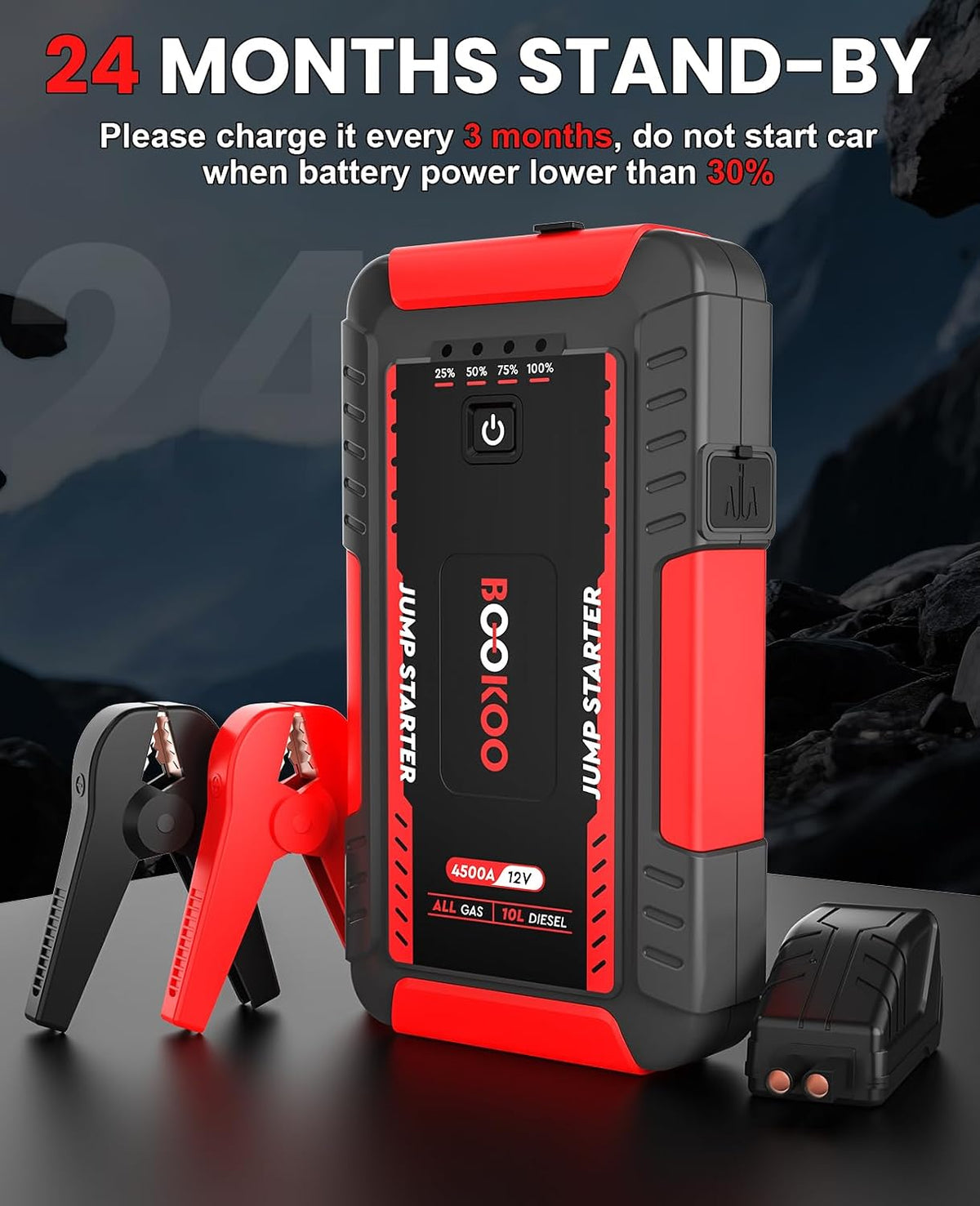 BOOKOO 4500A 12V Portable Car Battery Jump Starter for Car Boat Lawnmower