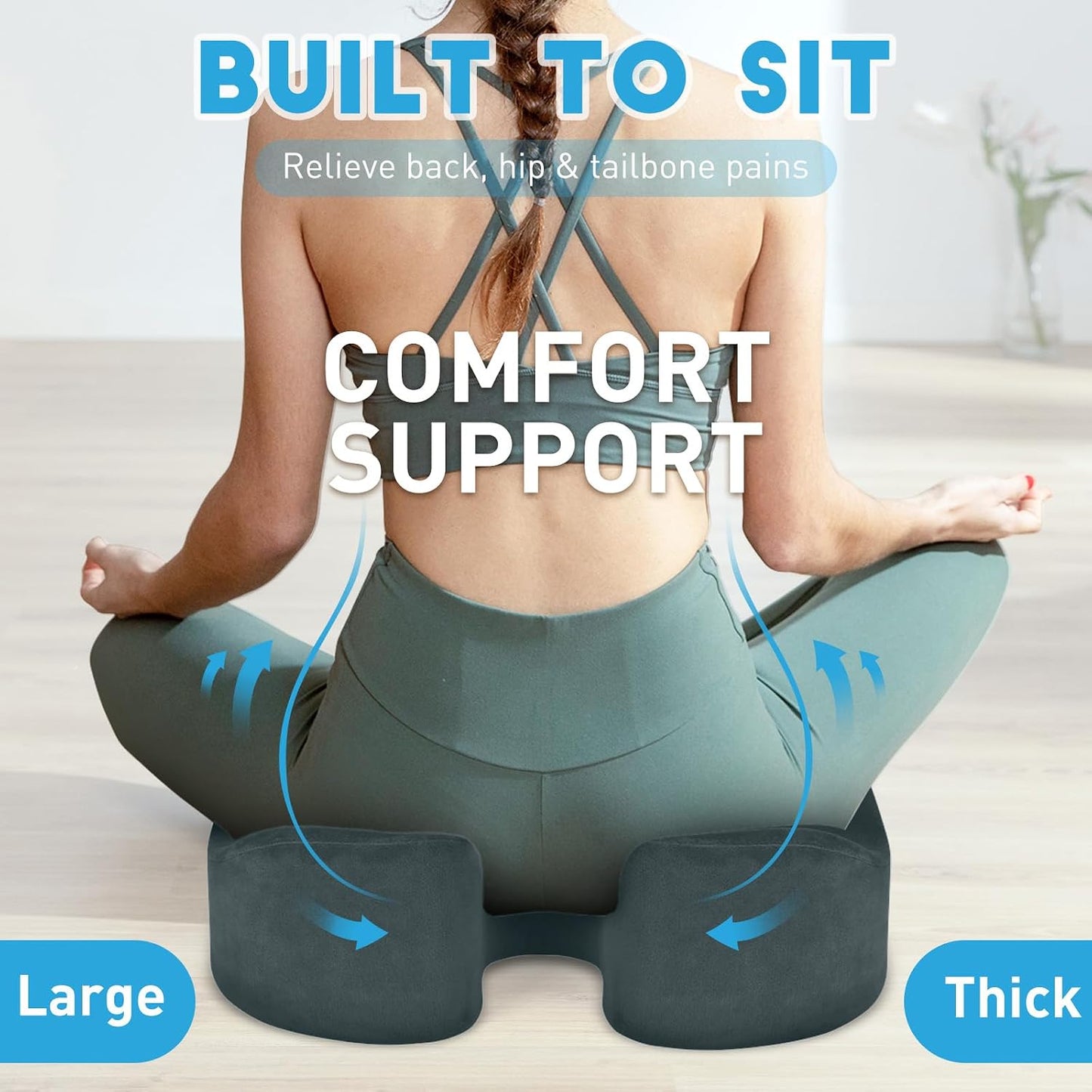 BlissTrends Extra Thick Seat Cushion for Office Chair & Car Seat,DarkGreen | Tailbone & Sciatica Relief, Ergonomic Support, High-Density Memory Foam, Comfort for Extended Sitting