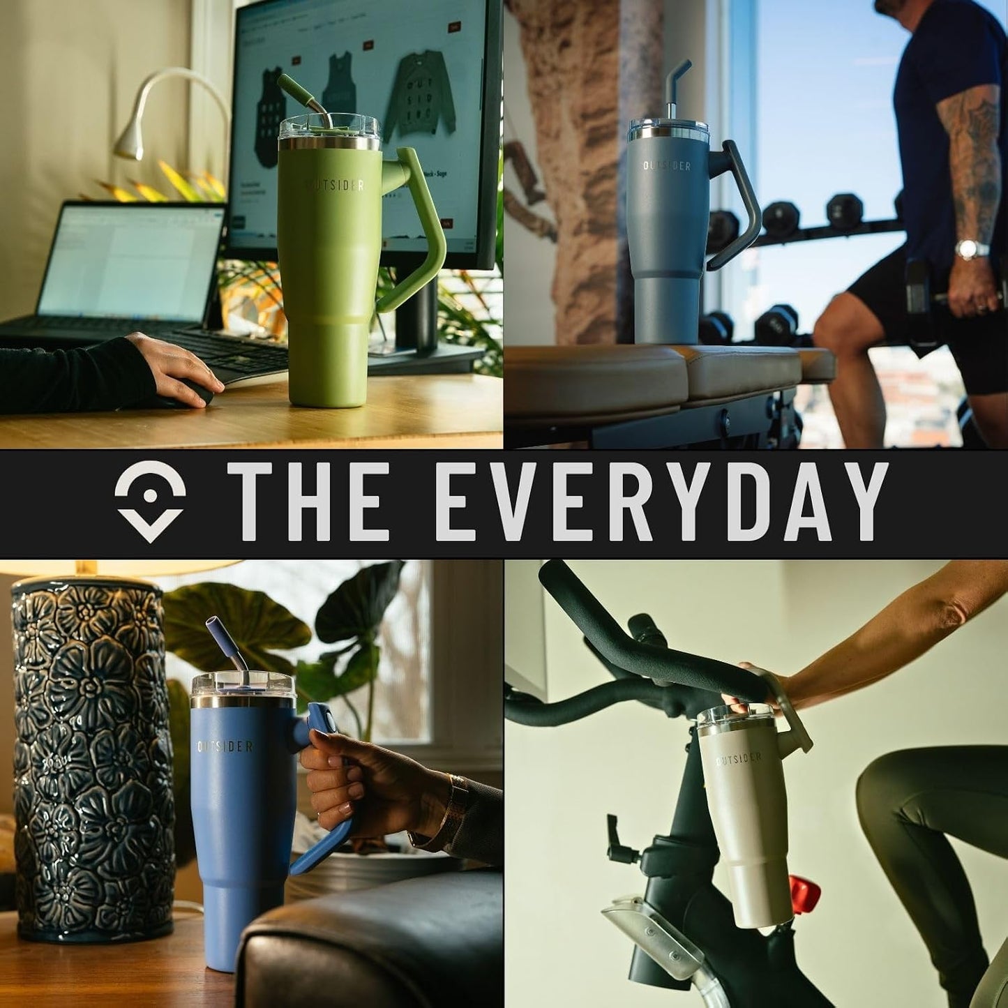 OUTSIDER The Everyday 40 oz Stainless Steel Vacuum Insulated Tumbler with Straw, Lid & 180° Swivel Handle for Easy Carrying – Leak Proof Tumbler for Home, Office, Gym, & Outdoors (Charcoal)