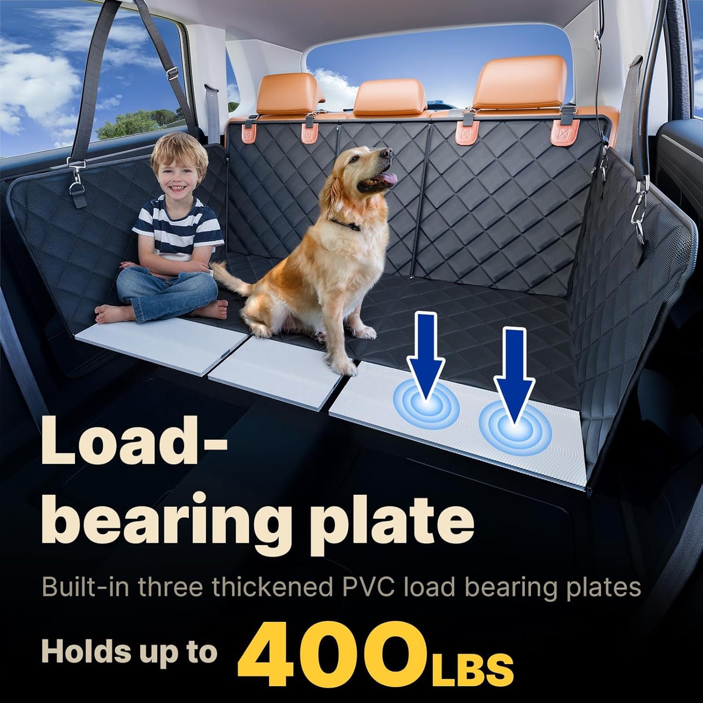 Convertible Back Seat Extender for Dogs, Foldable 400lbs Hard Bottom Dog Car Seat Cover for Back Seat, Waterproof Dog Hammock Bed Backseat Cover for Dogs in Car SUV Truck Pet Seat Cover Black M