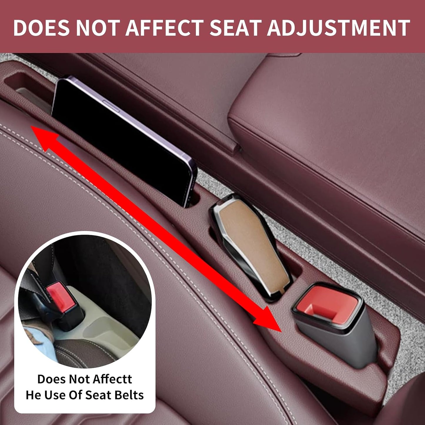2PCS Car Seat Gap Filler Organizer,Multifunctional Car Gap Filler Organizer Storages Function,Universal Console Catcher Between Seats Cars Interior Accessories (Red)