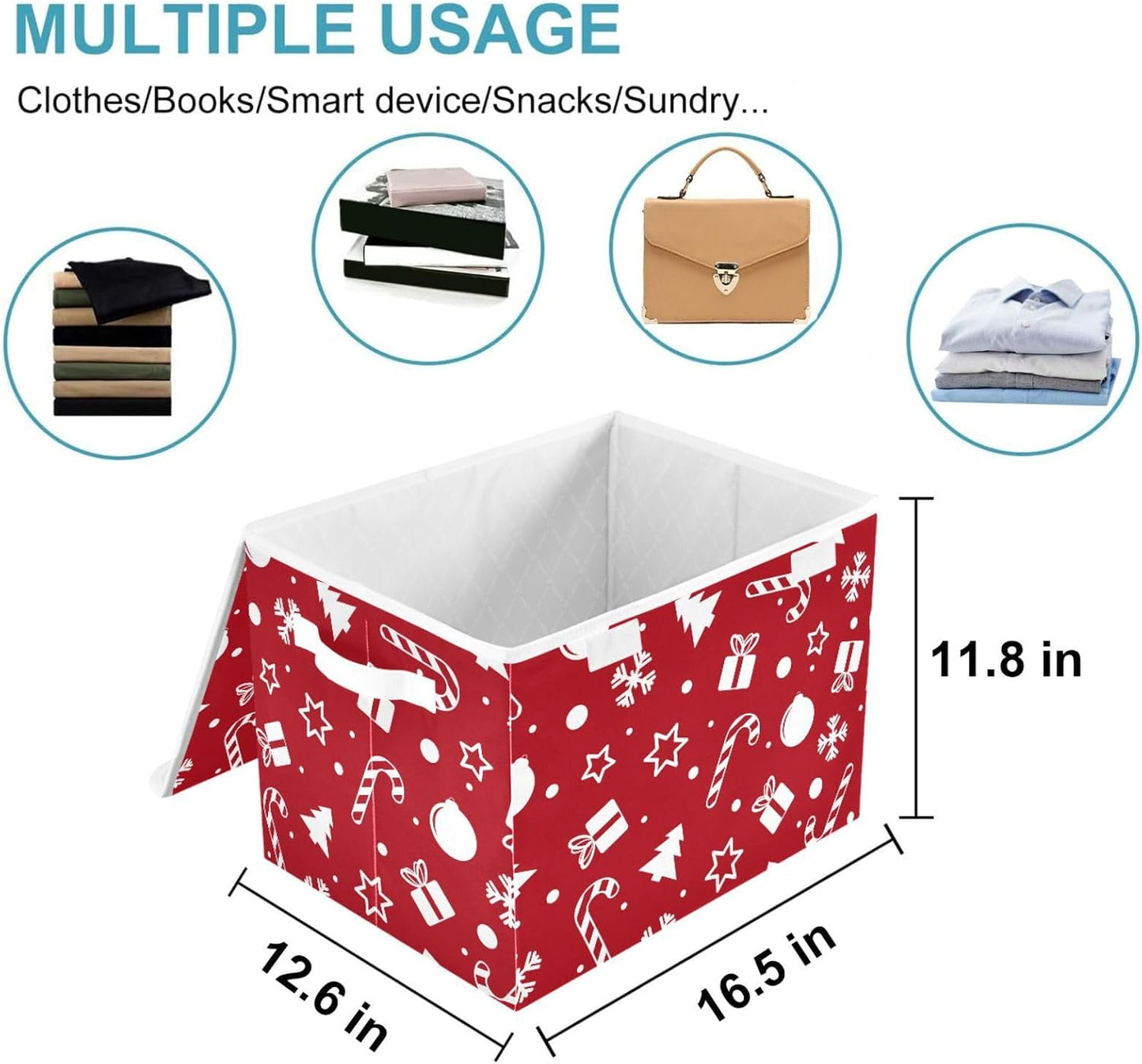 CaTaKu Large Fabric Storage Bins With Lids, Red Christmas Tree Storage Boxes With Handles for Organizing Clothes, Collapsible Storage Cube Bins Baskets for Shelves