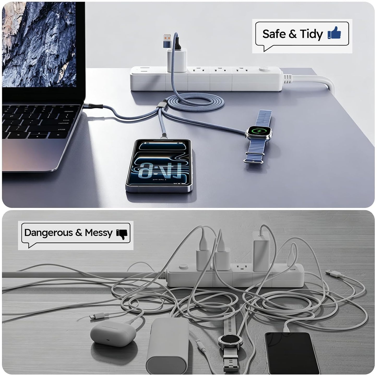 Cruise Essentials 2026, 3 in 2 Multi Charging Cable for iPhone Watch Charger/iPhone 17/IP, iWatch Charger, Travel Camping Essentials Compatible with iWatch 11-2/Ultra/iPhone 17-8,Car (4FT, Gray)
