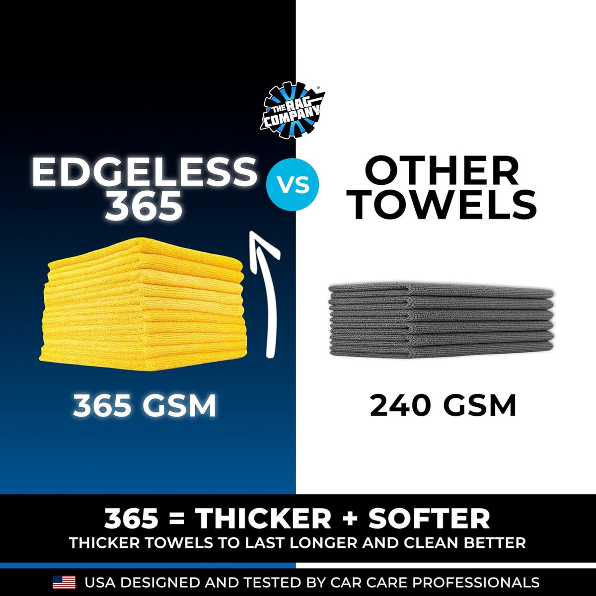 The Rag Company - Edgeless 365 Microfiber Towels (10-Pack) Premium 70/30 Blend, Professional Polishing, Wax Removal, Auto Detailing, 365gsm, 16in x 16in, Gold