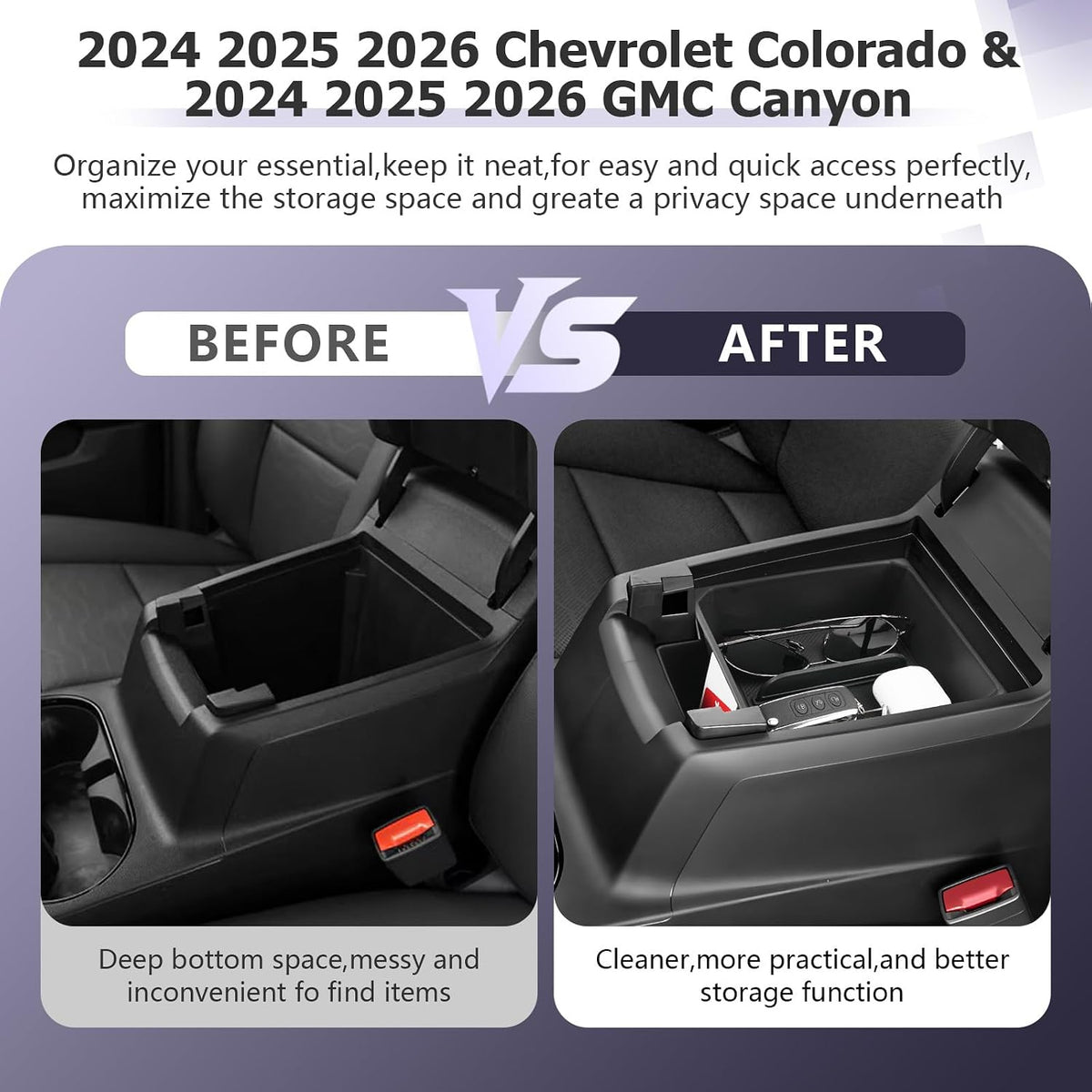LUWU Center Console Organizer for 2023 2024 2025 2026 Chevrolet Colorado & GMC Canyon Accessories Armrest Console Storage Box Glove Organizer Tray ABS Material Double-layer Design Storage Box (Black)