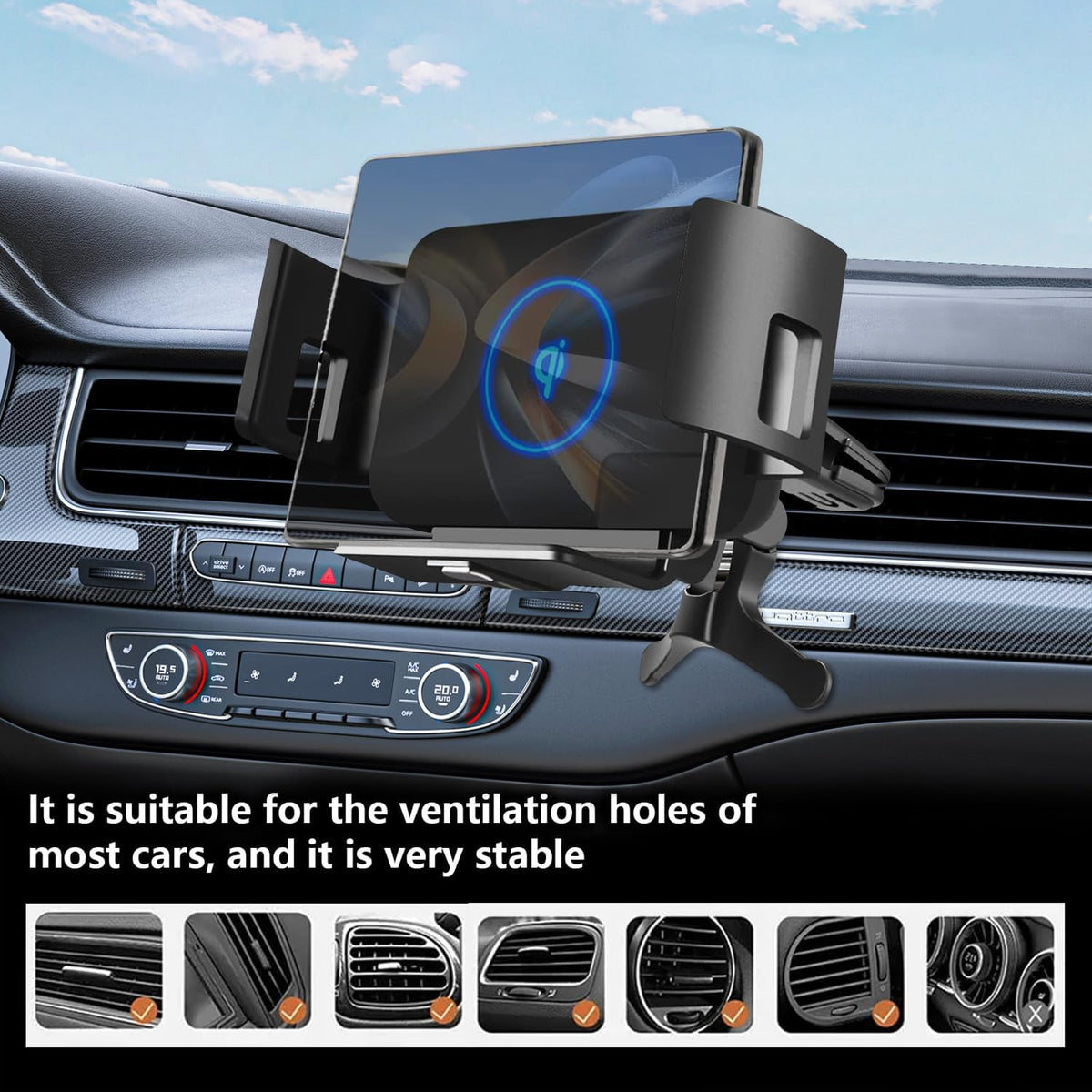 Wireless Car Charger Mount, 15W Fast Charging Holder