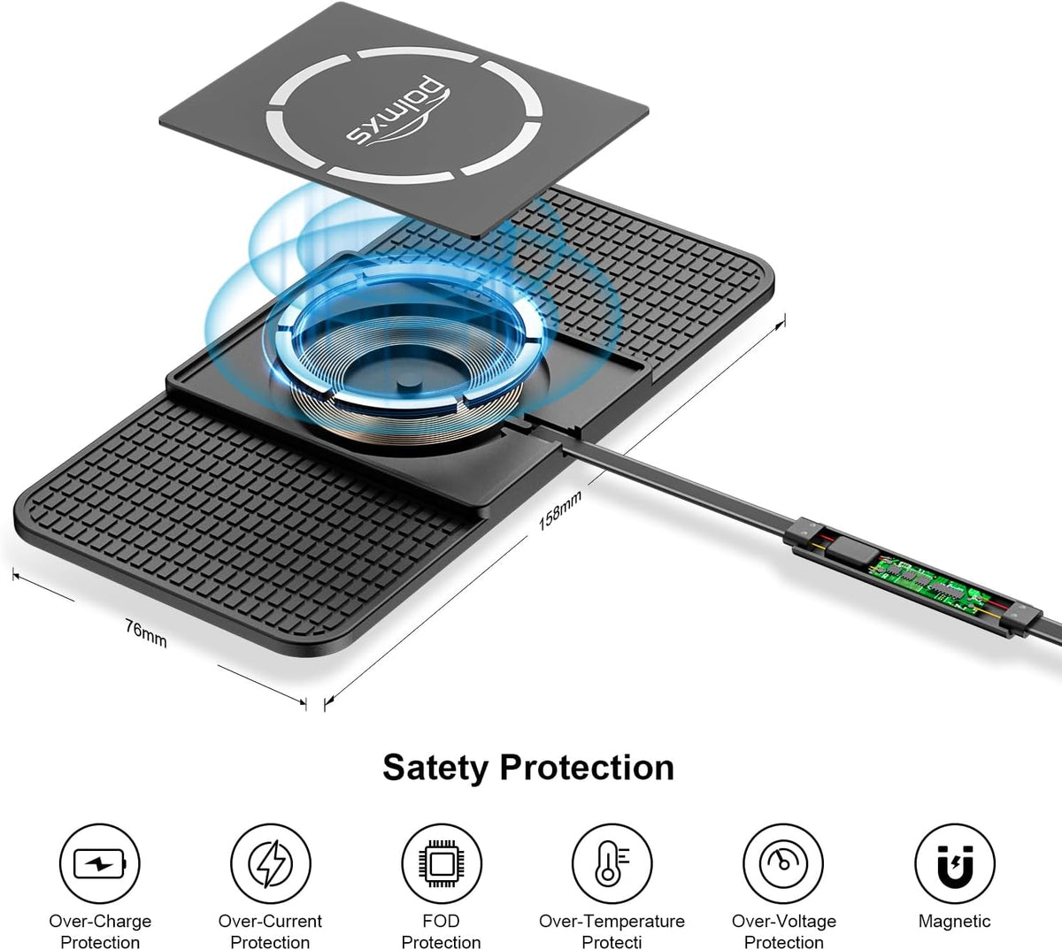 Magnetic Wireless Car Charger Charging pad,POLMXS 15W Fast Wireless Phone Charger car Cell Phone coldless Charging mat Compatible with iphone12/13/14/15 Series airpod (C11L)