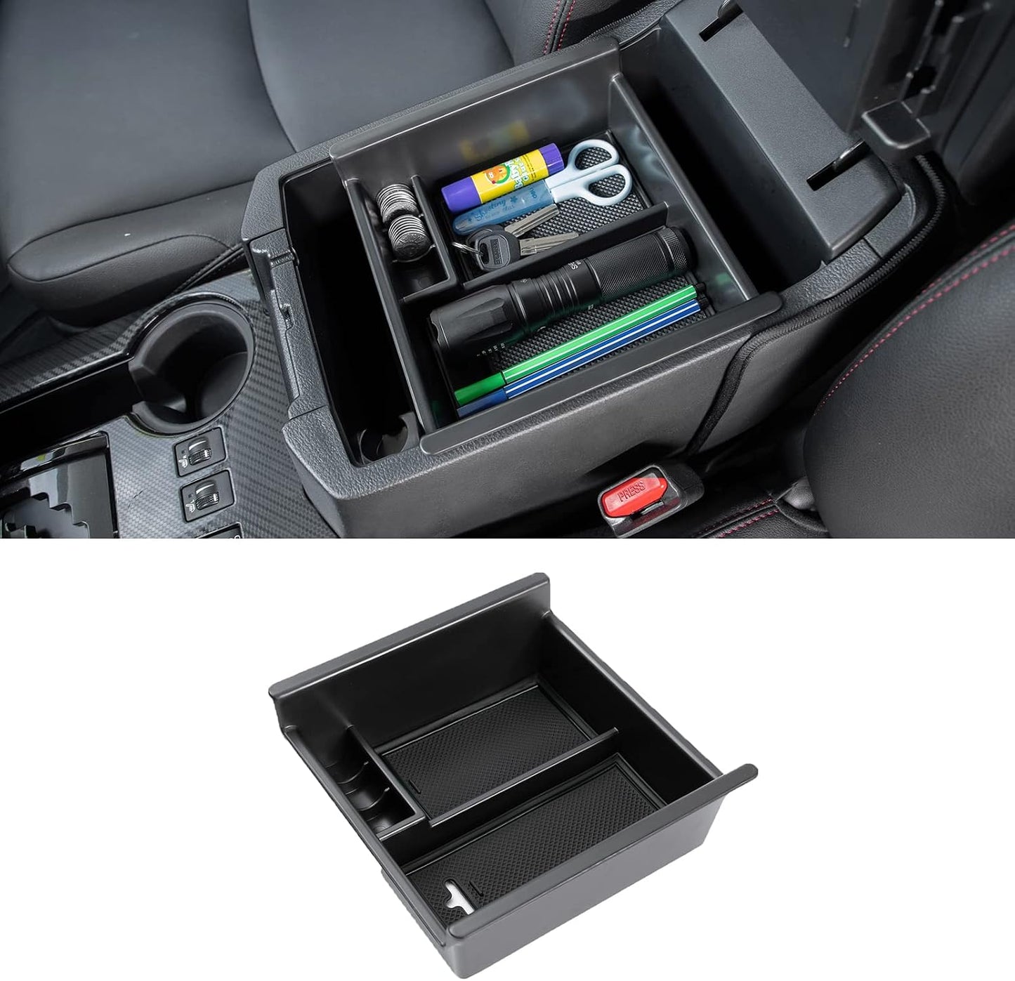 JDMCAR Center Console Organizer Compatible with Toyota 4Runner Accessories 2010-2024 and Kia Telluride (2020-2024), Insert ABS Black Materials Tray, Armrest Box Secondary Storage