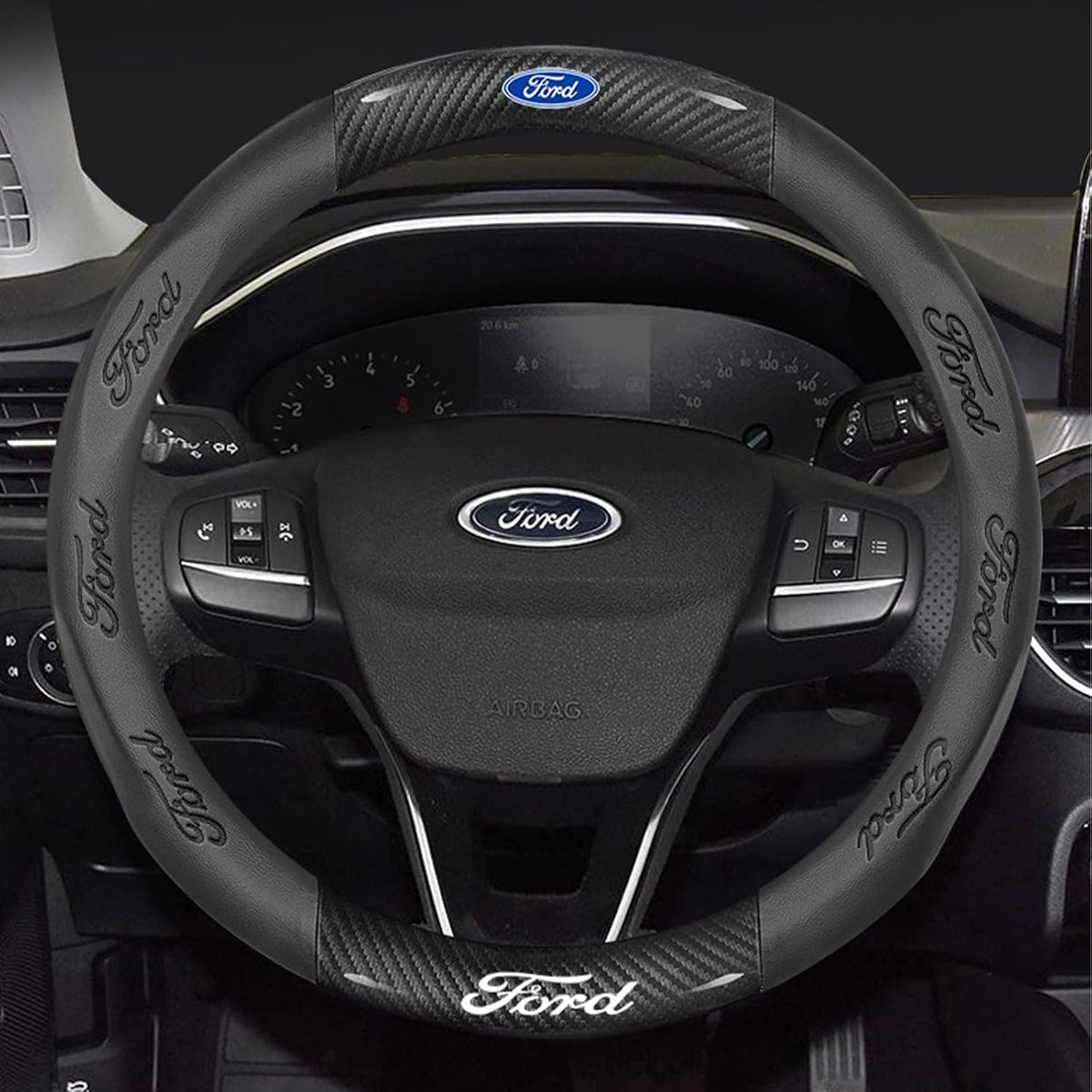 for Ford Steering Wheel Cover, Nappa Leather&Carbon Fiber Texture Steering Wheel Cover, 14.5-15 Inch Compatible with Ford F150 F250 F350 Ranger Escape Bronco Fusion Accessories