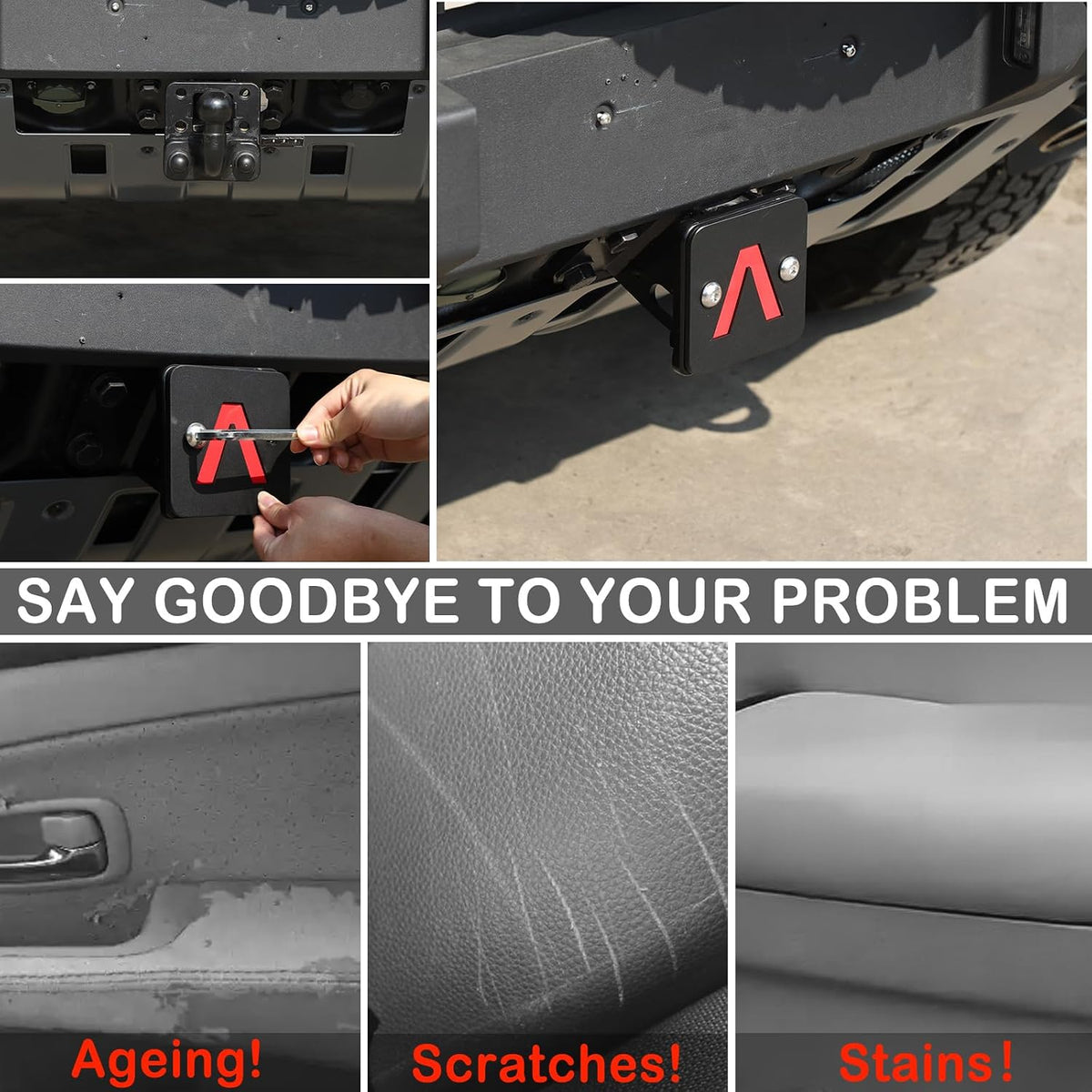 Car Trailer Hitch Cover Compatible with Ineos Grenadier 2020-2025 car Bon Steel Pulling Hook Dust Plug Square Mouth Protector External Accessories (Black)