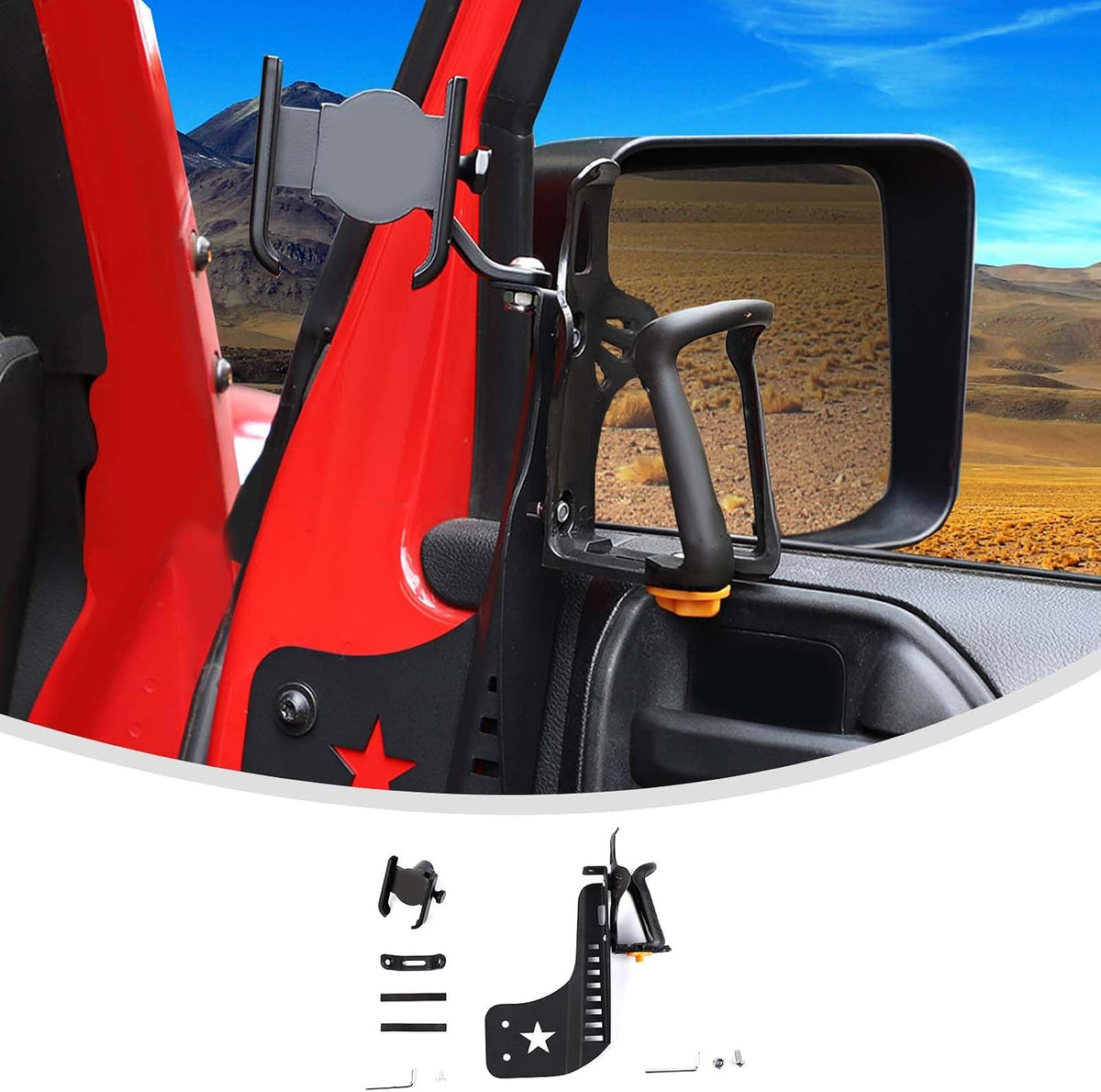 Linskip Door Cup Holder Expander Compatible with Jeep Wrangler JK JKU 2/4Door 2007-2010, 2 in 1 Multi-Function Cell Phone Mount, JK Interior Accessories(Passenger's Side)