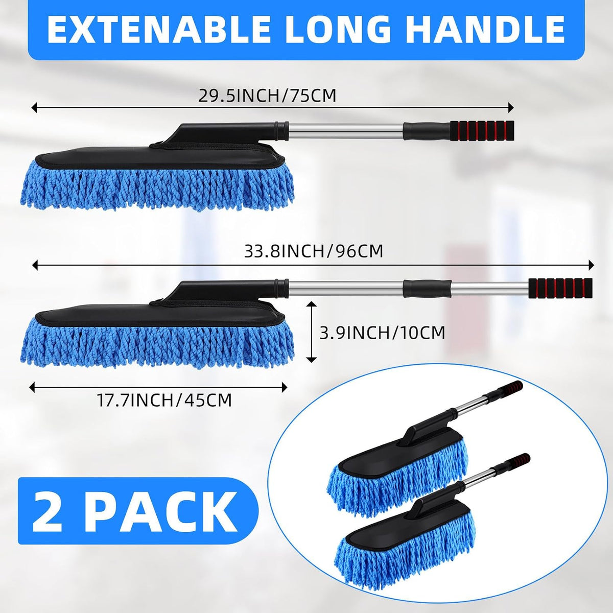 2 Pack Microfiber Car Duster Exterior Scratch Free, Blue