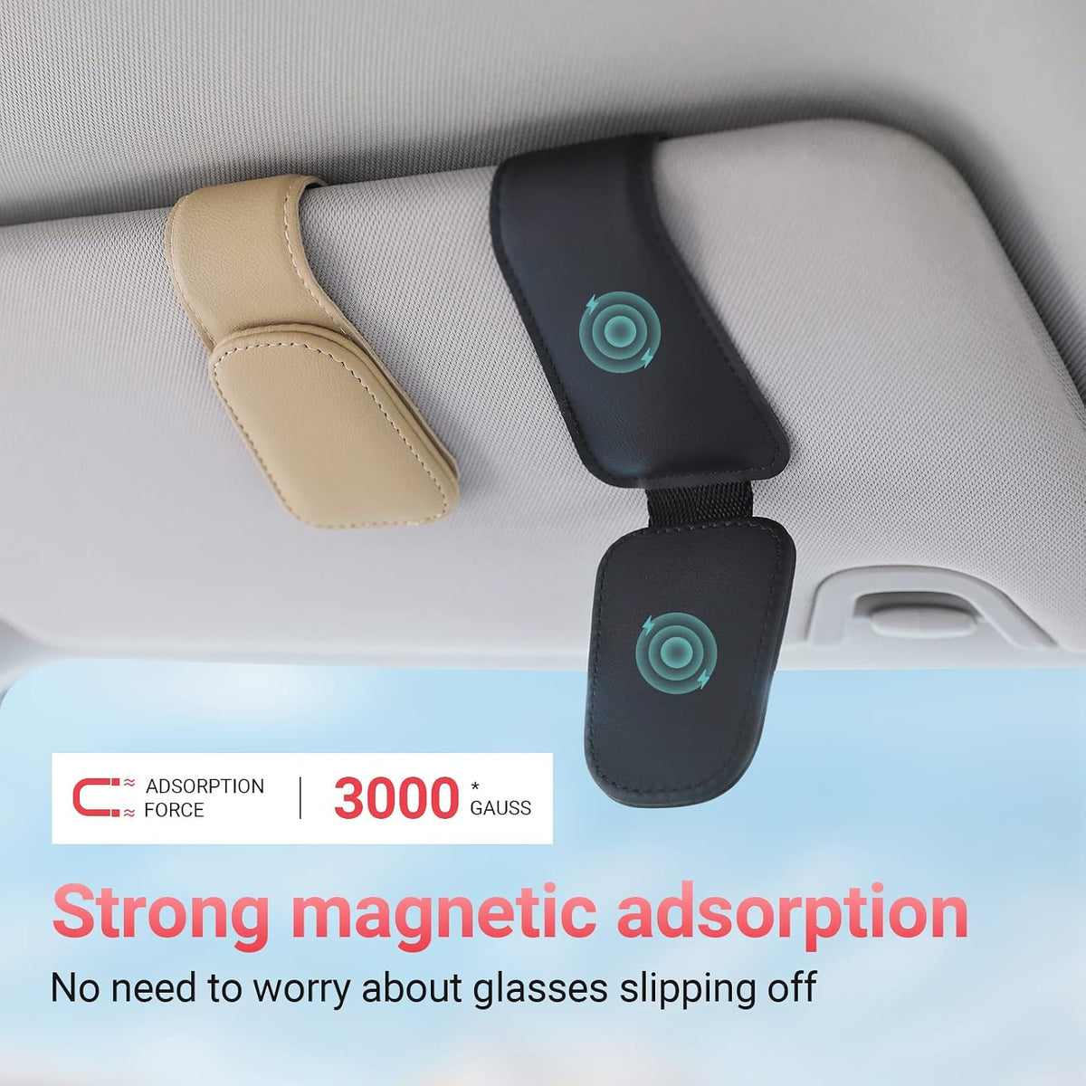 KanSmart Sunglass Holder for Car Sun Visor Magnetic Sunglasses Clip -2 Pack