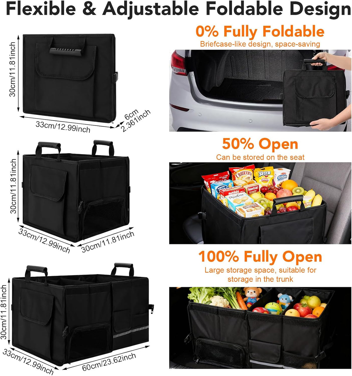 Dntorx Trunk Organizer for SUV - 60L, Foldable Car Trunk Organizer Bags with Lid Large Capacity Car Organizers and Storage with Lid for SUV,Sedan,Truck Accessories,23.62"×12.99"×11.81"(Black)