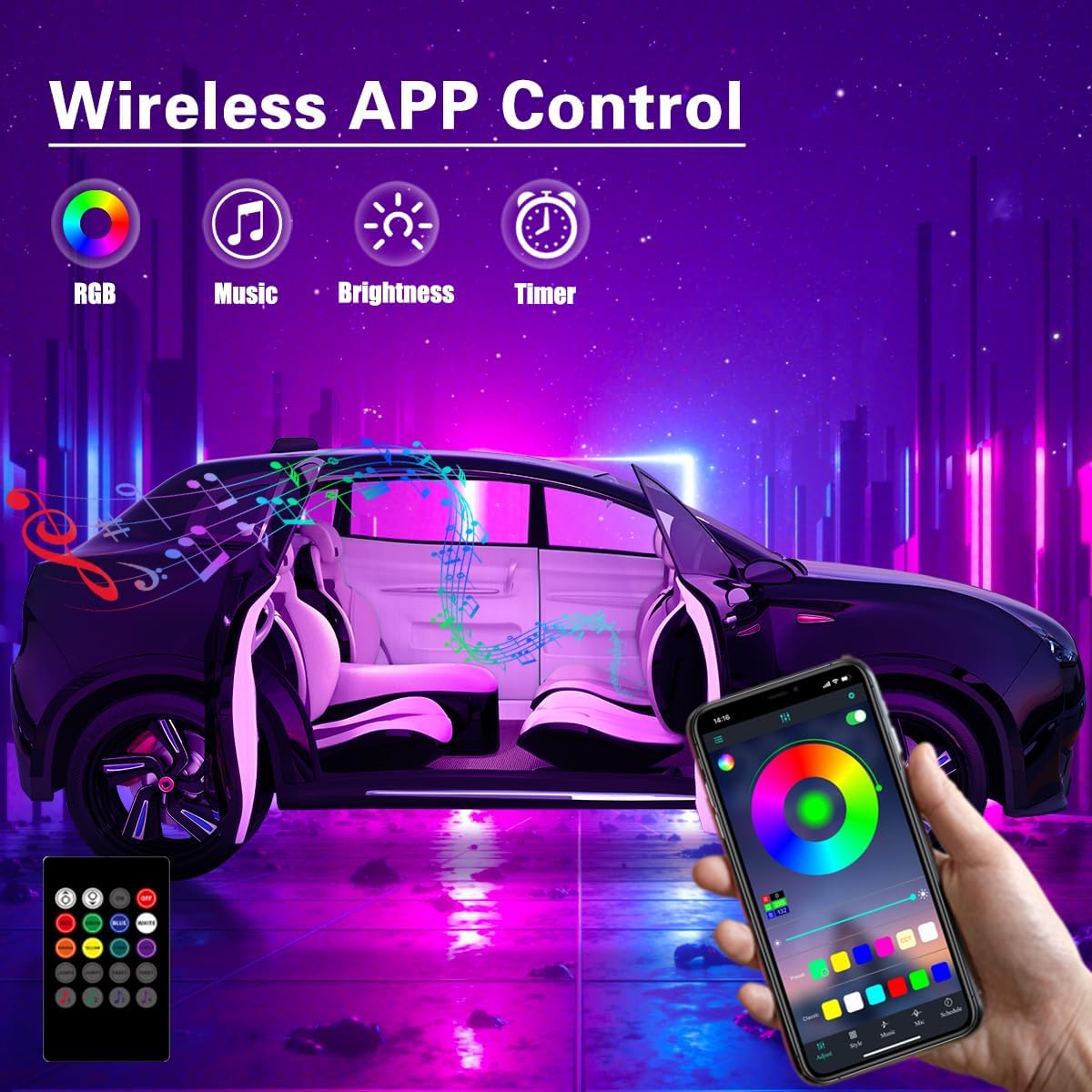 Interior Car Lights APP/Remote Control, 5 in 1 RGB USB Ambient Lighting Kit