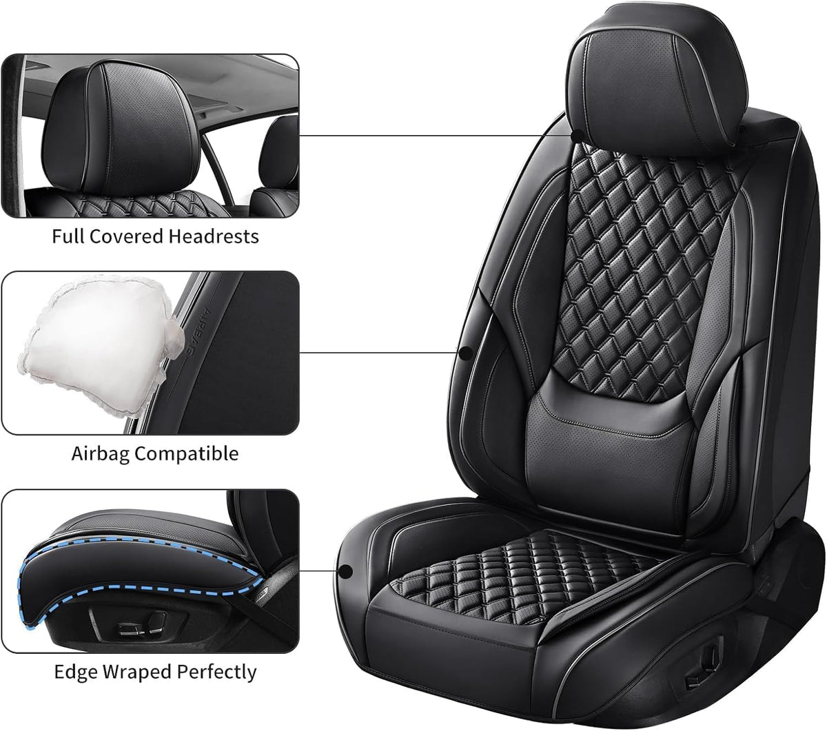 Car Seat Covers Full Set,5 Seat Leather Seat Covers for Cars,Front Seats and Back Seat Cover,Waterproof Car Seat Cushion Protectors,Universal Fit for Most Cars SUV Trucks(Black, Full Set)