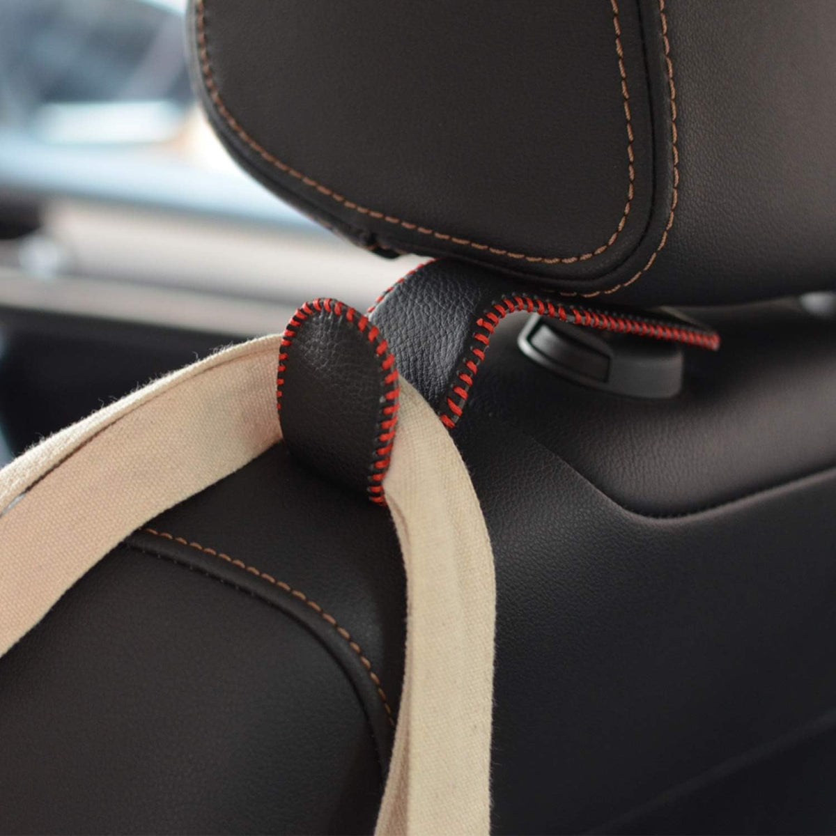MECHCOS Car Seat Headrest Hooks for Car Back Seat Organizer Hanger Storage Hook Holder for Car SUV Organization Purse Shopping Groceries Bag Handbag, Black &amp; Red, 2 Pack