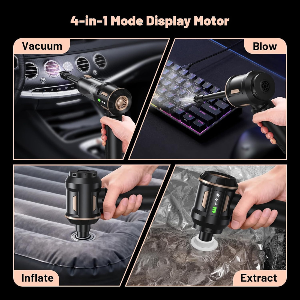 28000Pa Cordless Handheld Vacuum Cleaner, 4 in 1 Car Vacuum Air Duster & Blower Hand Held with 6000mAh LED Battery Display, Brushless Motor for Car, Home, Office, Pet Hair