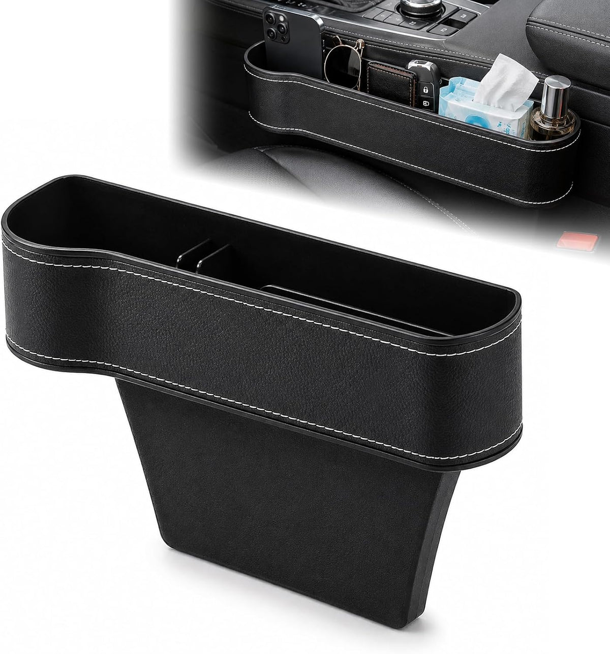 Car Seat Gap Filler Organizer, Car Console Organizer with Cup Holder, Black