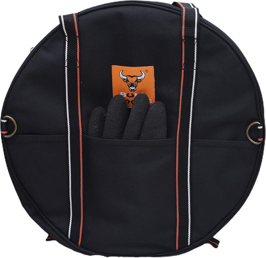 BULL TOOLS EV Charging & Jumper Cable Storage Bag, Organizer 6 Pocket Handmade Carry Bag - 15x15x4 Inch Waterproof Ballistic Polyester Round Bag, Cords, Small Tools, For Motor Vehicles - Black