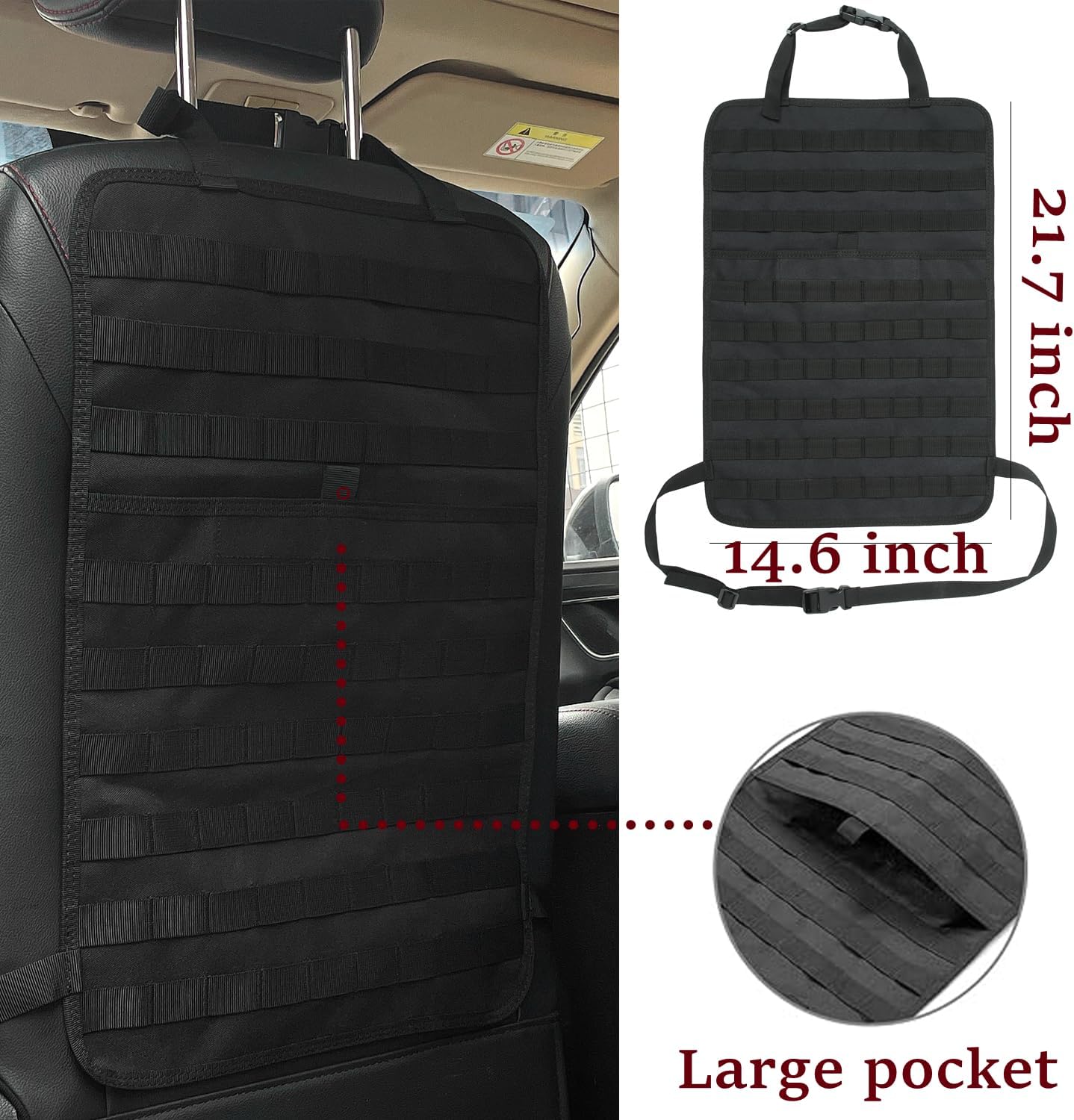 6 Pack Tactical Molle Car Seat Back Organizer,Backseat Organizer for Man | Tactical Vehicle Panel Organizer with 5 Detachable Molle Pouch,US Flag Patch and Keychain,Great Trunk Accessories