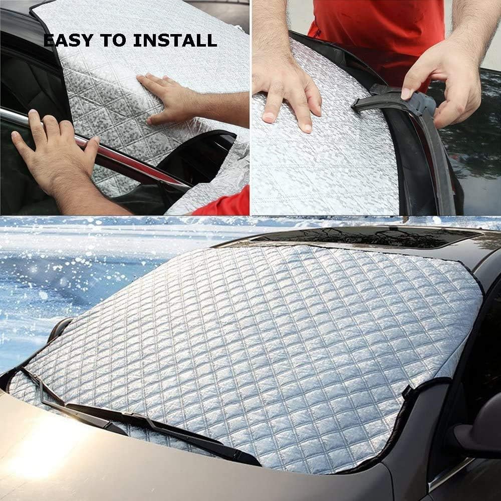 Beicarin Car Windshield Cover, Heavy Duty Thick Protective Windscreen Cover - Snow Ice Frost Sun UV Dust Water Resistent - Pefect Fit for Cars SUVs All Years Summer/Winter