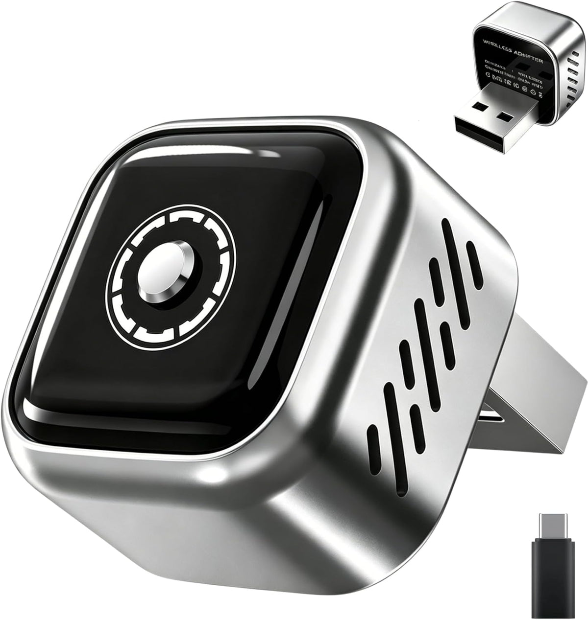 2026 Upgraded Wireless CarPlay Adapter with Buttons for Privacy Call & Two-Phone Fast Switch, Aluminum Cooling, Dual-Band WiFi, Mini Cable-Free, Compatible with Apple iPhone & Android Auto, Gray