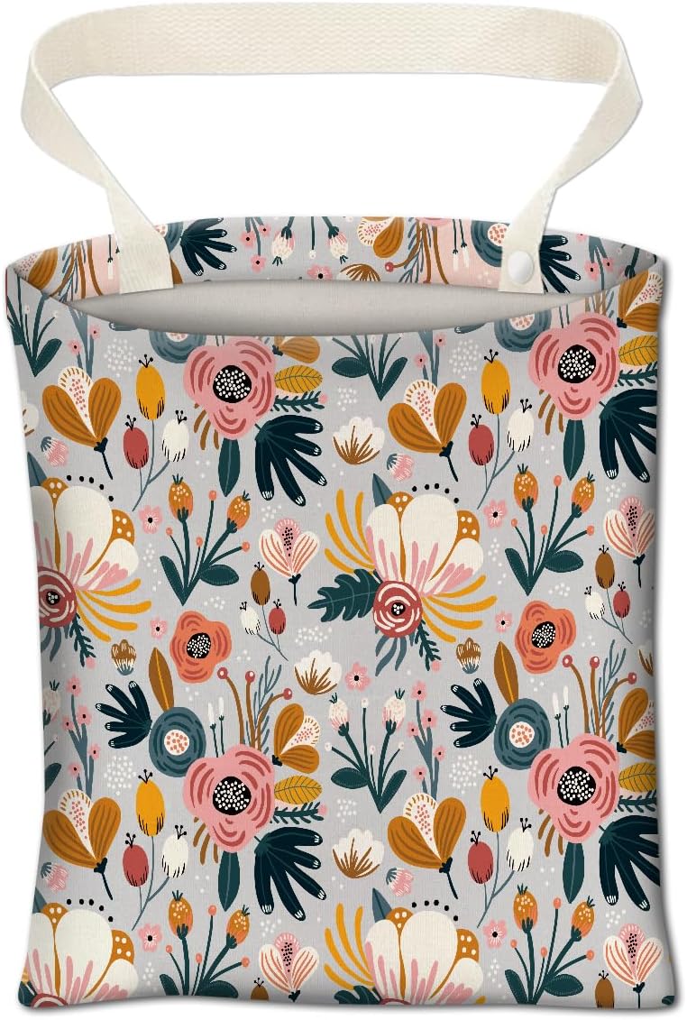 Cute Car Organizer and Storage Bag, Hanging Trash Bin for Vehicle, Travelling, Camping - Colorful Flowers Pattern