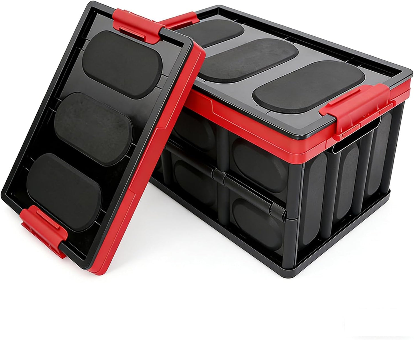 Collapsible Storage Bins with Lids 55L, Trunk Organizer for SUV Foldable Plastic Outdoor Storage Containers with Secure Latches, Waterproof Cargo Box for Camping Home, Garage, Closet 2PCKS