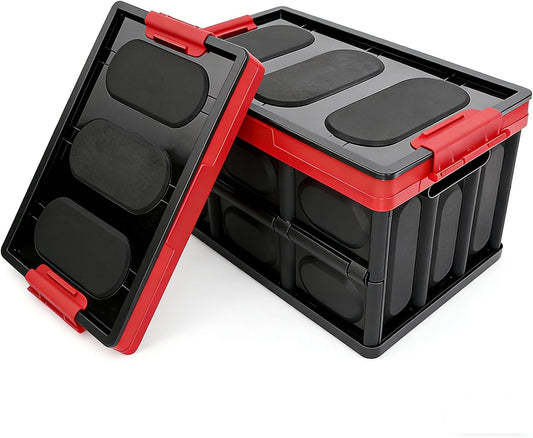 Collapsible Storage Bins with Lids 55L, Trunk Organizer for SUV Foldable Plastic Outdoor Storage Containers with Secure Latches, Waterproof Cargo Box for Camping Home, Garage, Closet 2PCKS