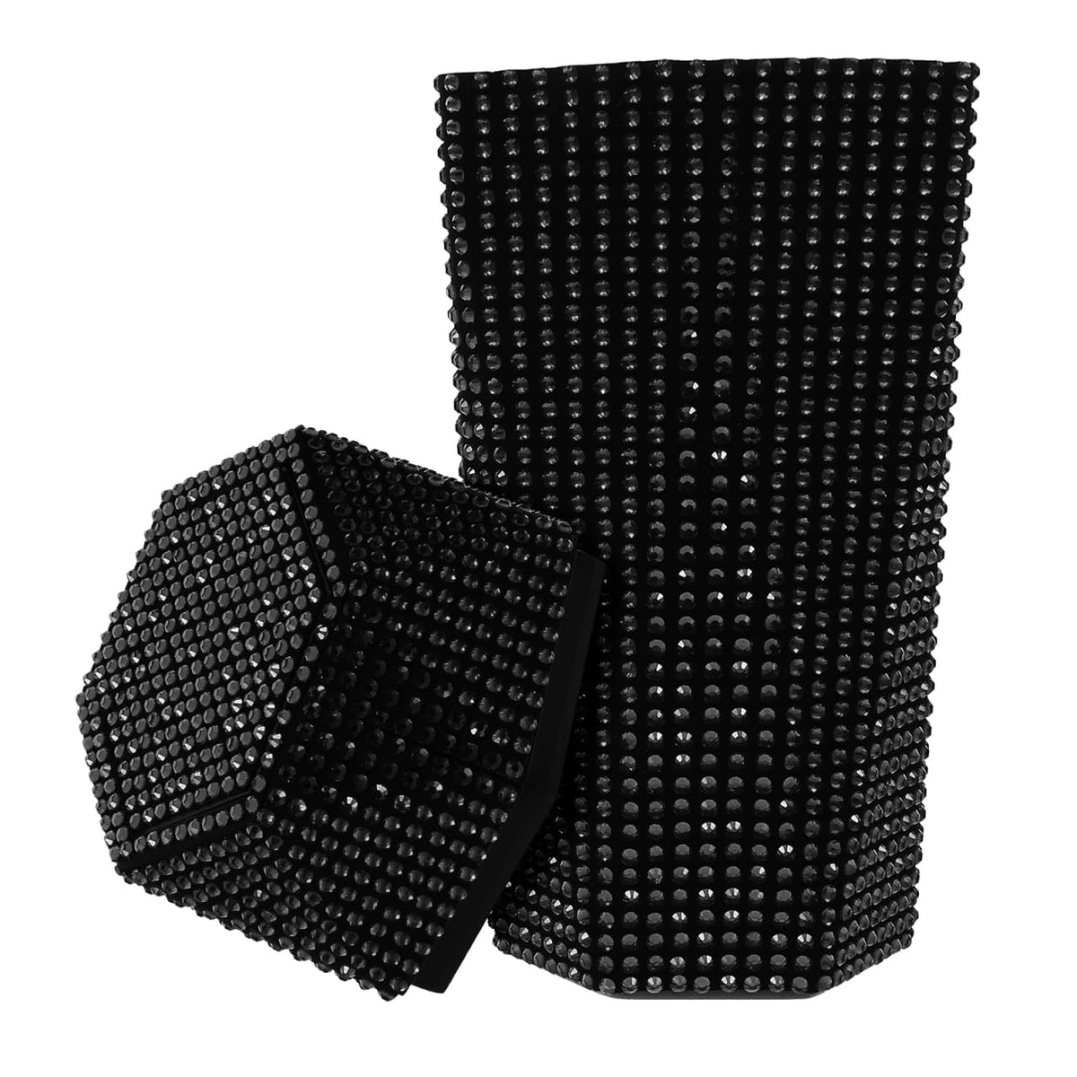 iplusmile Bling Car Trash Can with Lid – 3.2 in Black Rhinestone Sparkle, Leak-Proof Cup Holder Bin, Odor-Seal Mini Garbage Container for Women, Girls, Car Interior & Vanity Desk