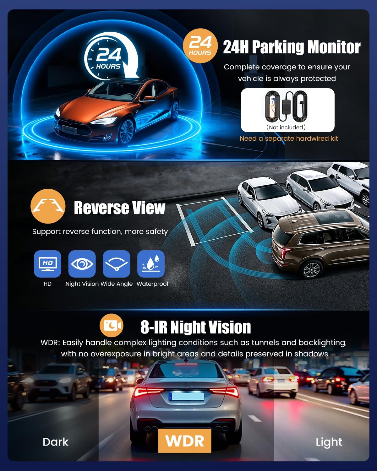 4K Dash Cam Front and Rear, Built-in WiFi & App Control, GPS