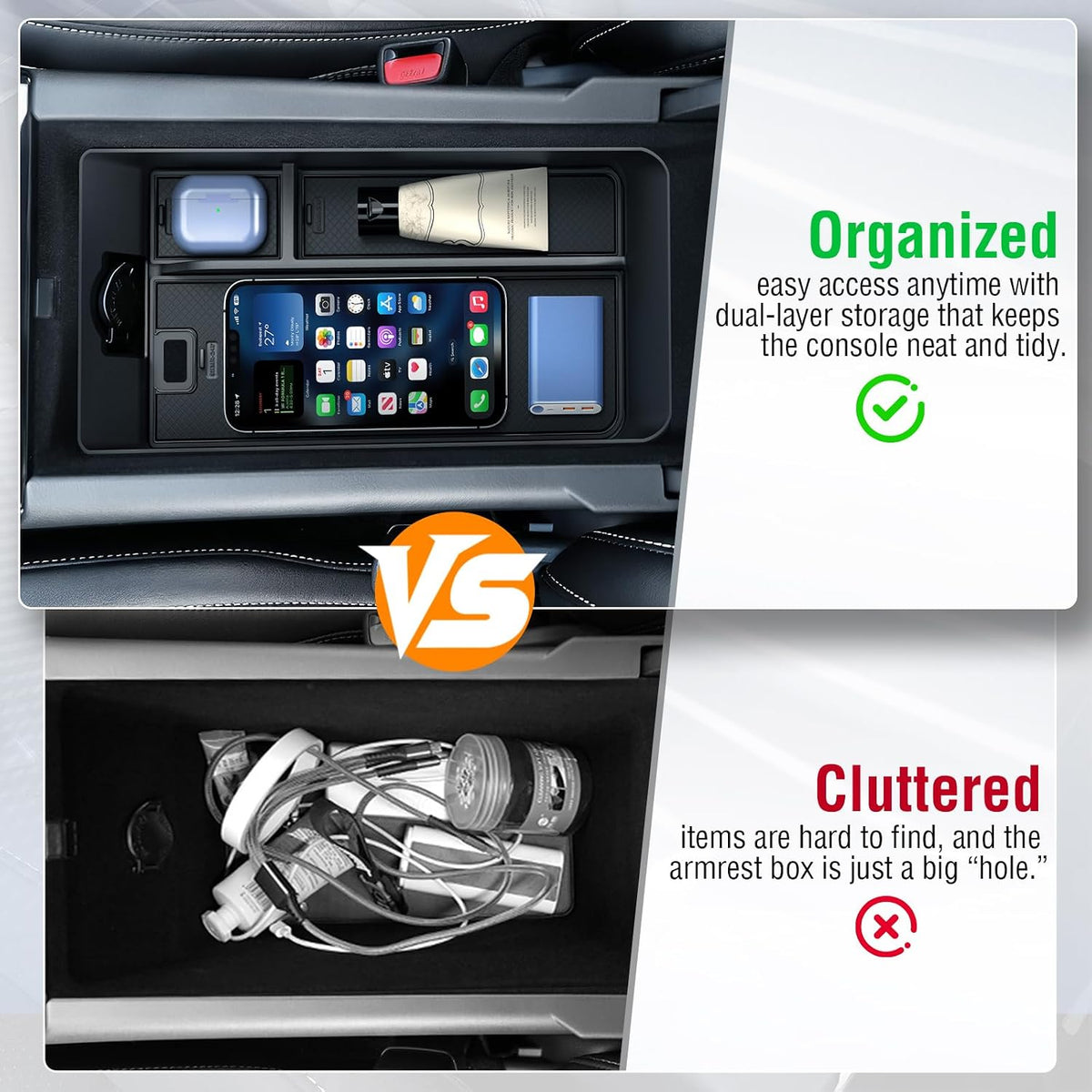 YPHUIKI 2PCS Center Console Organizer for Toyota Camry 2025 2026 Accessories Wireless Charging Anti-Slip Mat Armrest Storage Box Organizer Tray for 9th Gen Camry (LE SE XLE XSE Nightshade)