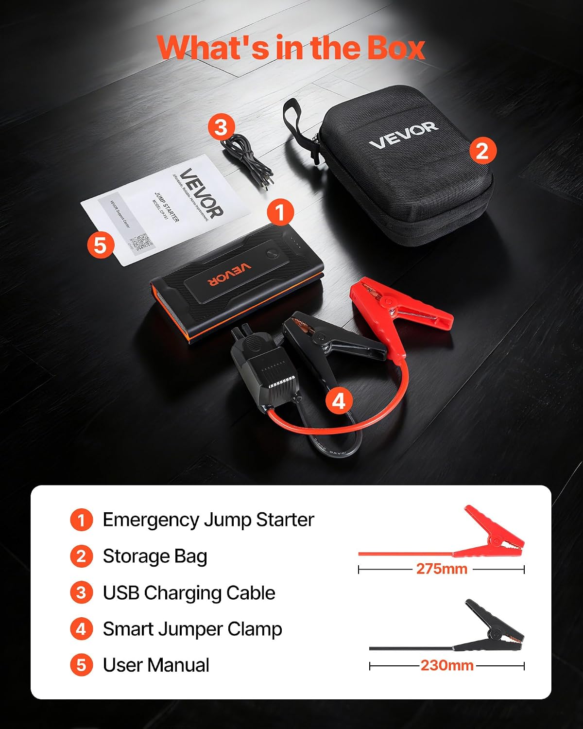 VEVOR Jump Starter, 1000A Peak, Car Jumper Starter Battery Pack, 12V Portable Lithium Battery Booster, Jump Box Power Bank with 3 Modes Flashlight and Jumper Cable, for Up to 5L Gas & 3L Diesel Engine