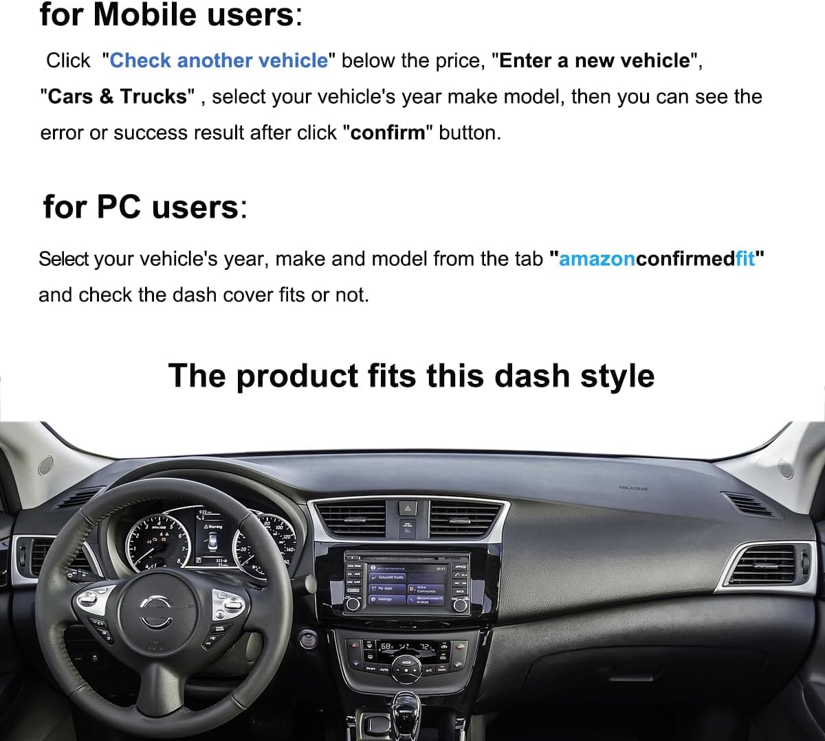 Dash Cover Mat Fit for Nissan Sentra 2013-2019 (Black) F72