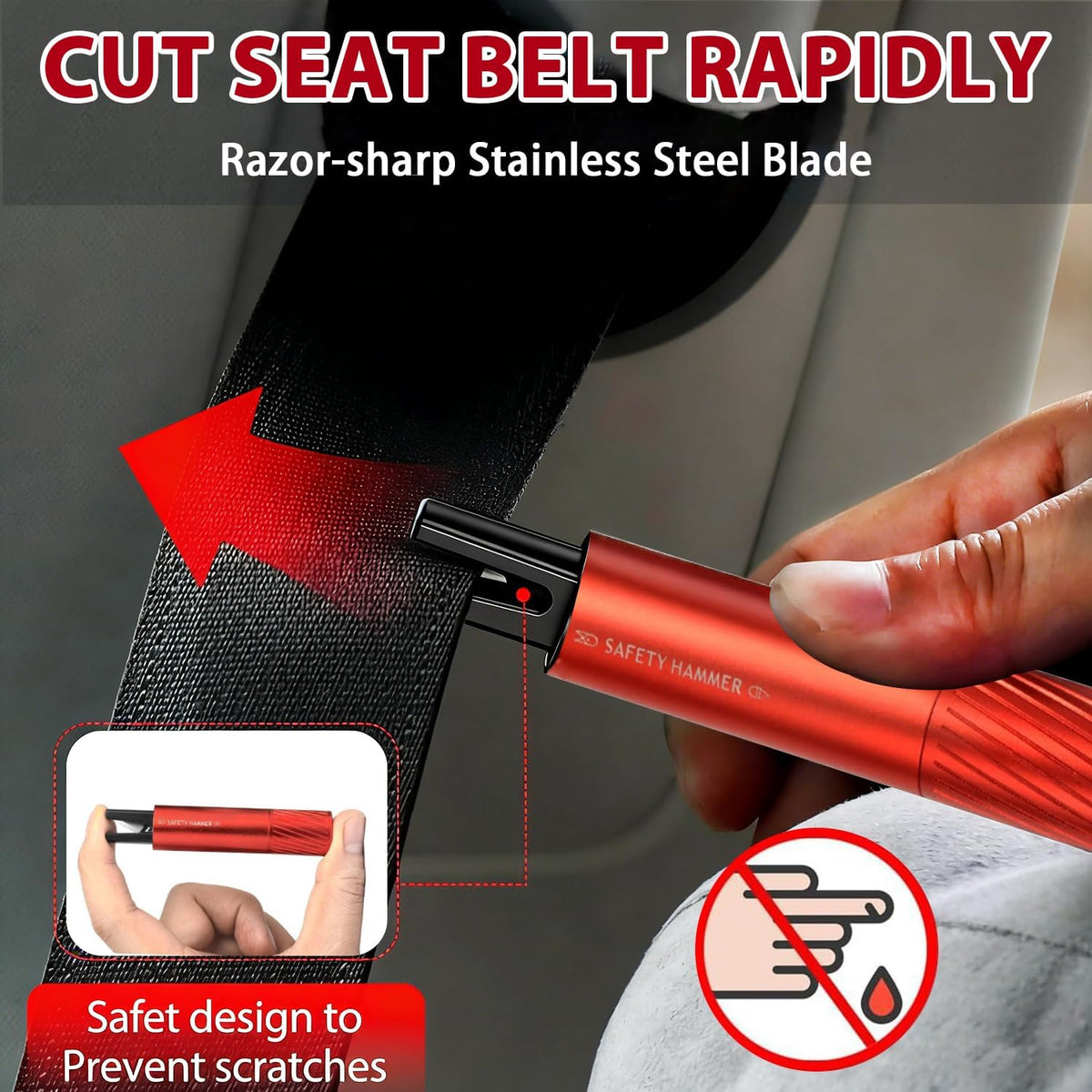 3 Pack Car Emergency Escape Tool, Upgraded Underwater Glass Breaker Hammer with Seatbelt Cutter, Multifunctional Vehicle Safety Rescue Tool Red Black Silver