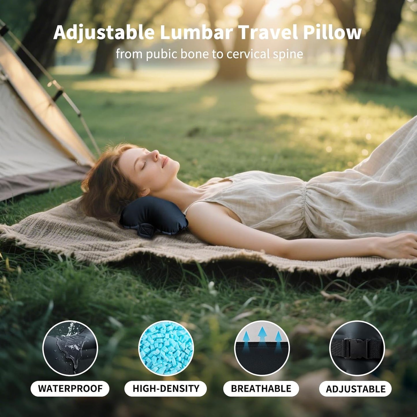 Mixtrend Travel Lumbar Pillow – Inflatable Memory Foam Back Support Pillow for Airplane, Car, Office, Long Flight, Ergonomic Travel Cushion for Lower Back Pain Relief – for Men, Women, Kids, Black
