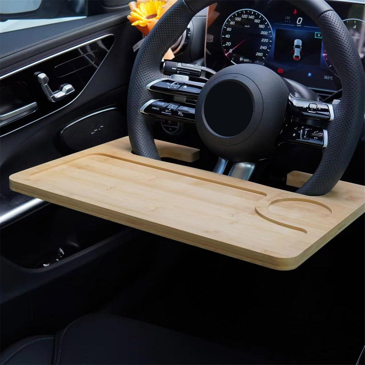 Natural Bamboos Steering for Car Double Surfaces Design Portable Foldable Food Laptop Desk Organizers Nonslip