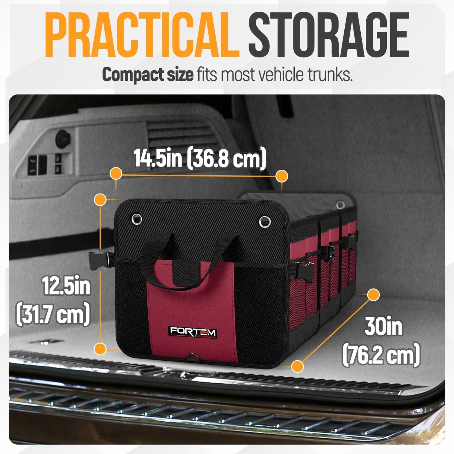 FORTEM Trunk Organizer For SUV Car Organizer and Storage, Multi-Compartment Storage Bag Car Accessories for Women Men, Perfect Christmas Gifts, 1680D Oxford, Non Slip Bottom, Straps, Soft Cover (90L)
