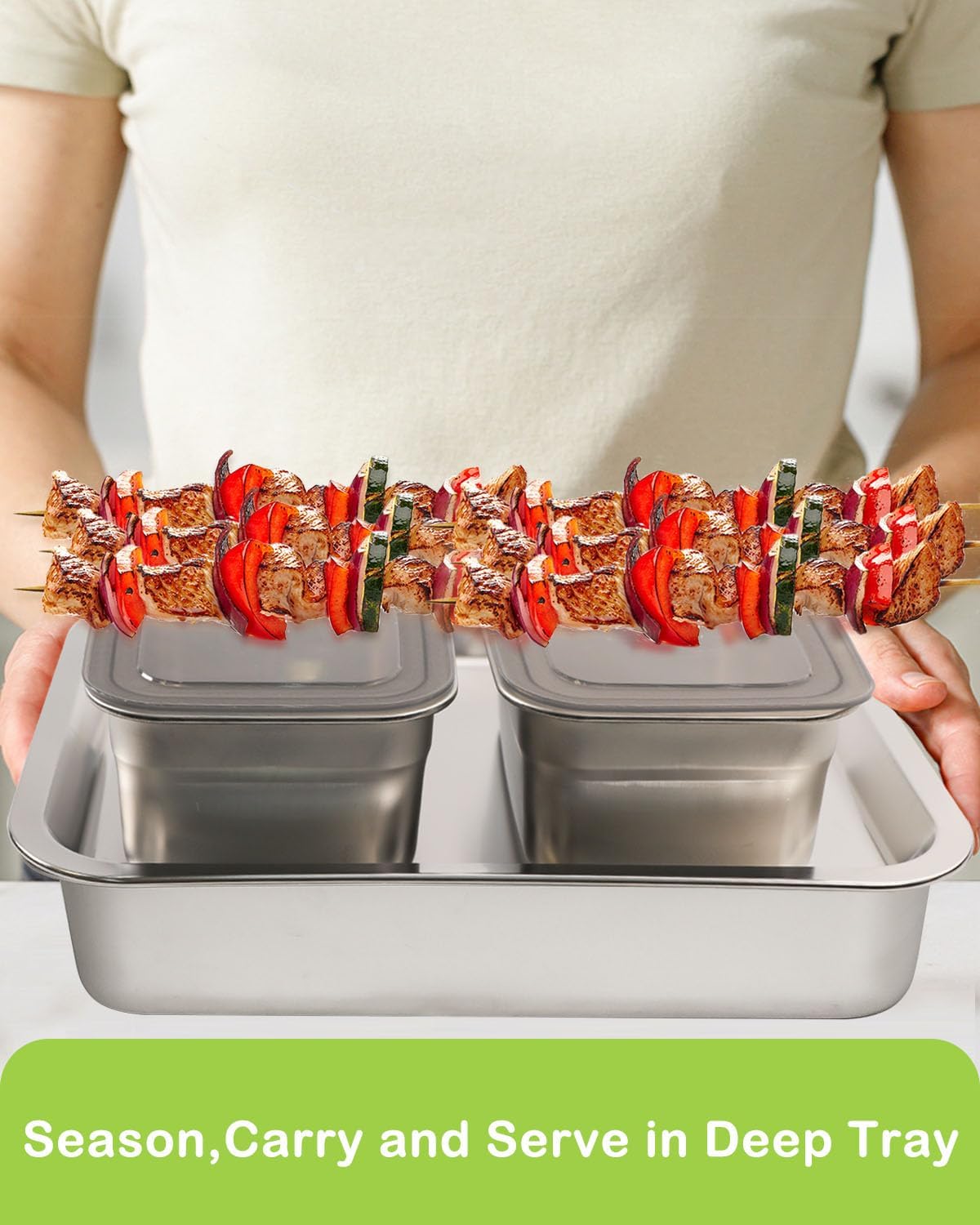 Grill Prep Trays Set Of 5,BBQ Tray,Grilling Prep And Serve Trays,Stainless Steel Food Prep Tray,Grill Carry System,Marinade Container with Lid and Cutting Board,BBQ Grill Accessories,Grilling Gifts