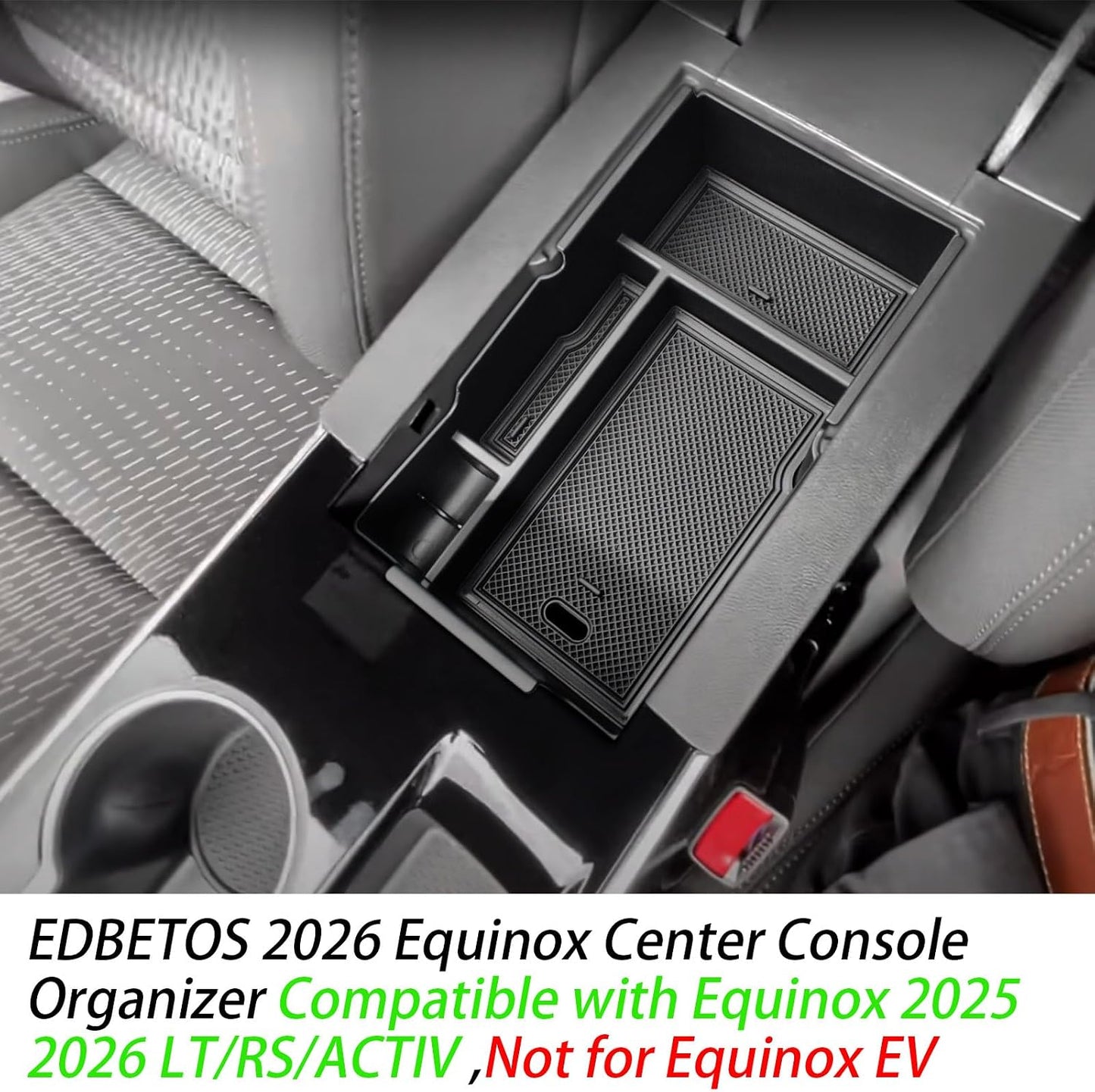 EDBETOS 2026 Equinox Center Console Organizer Compatible with Chevy Equinox 2025 2026 LT/RS/ACTIV Armrest Storage Box Interior Pallet Insert Tray Secondary Accessories, Middle Console Tray, Not for EV