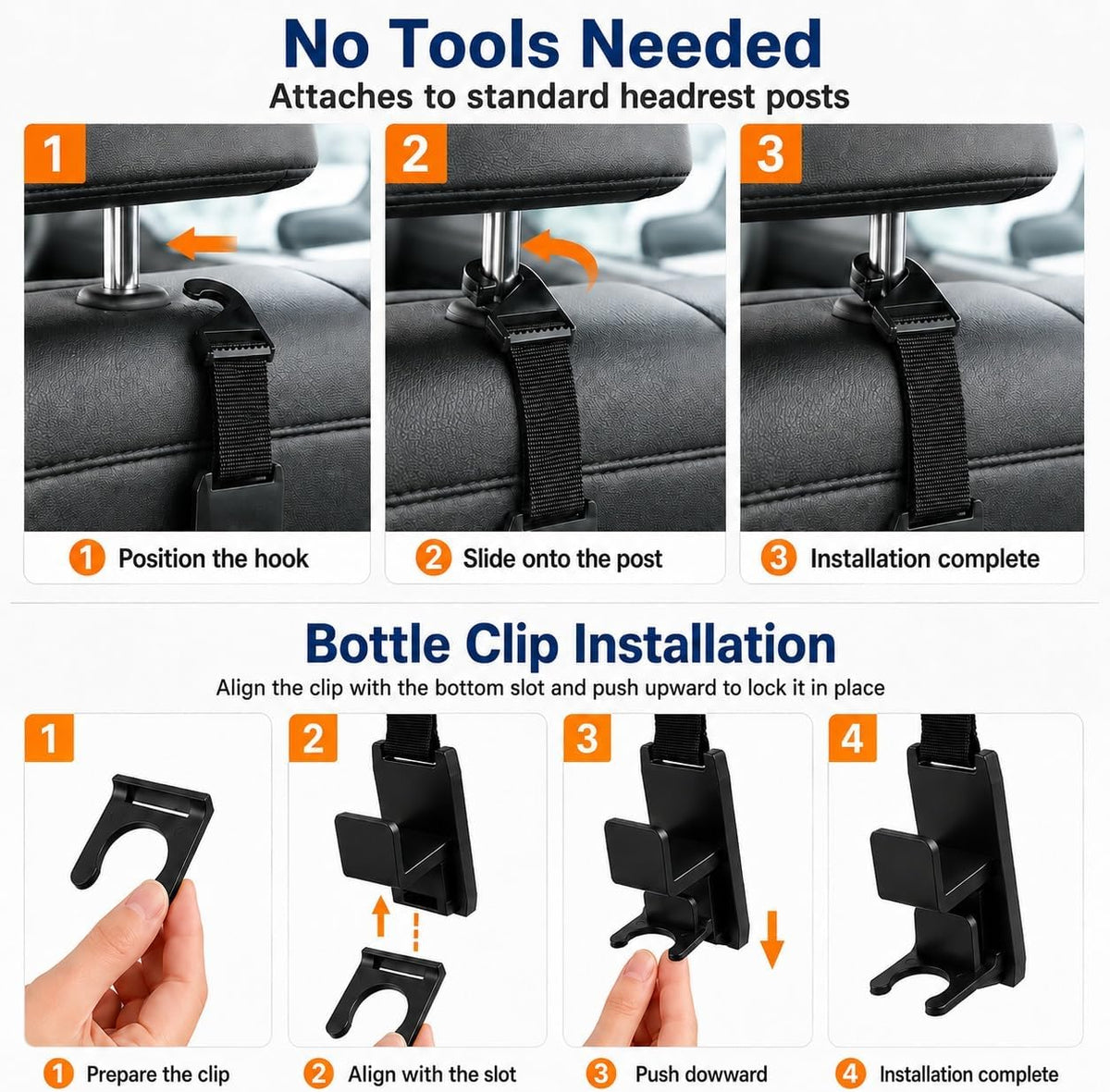 Headrest Hooks for Car, 4 Pack Bag & Bottle Holders