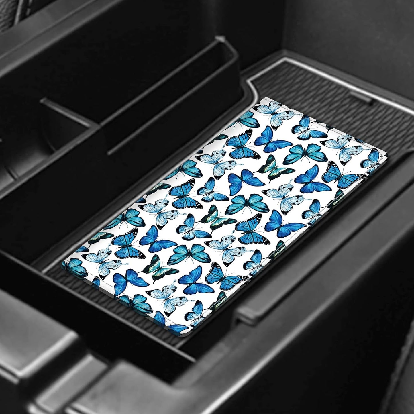 Leather Car Registration and Insurance Card Holder, Cute Car Accessories Vehicle Glove Box Car Organizer for Documents, Cards, License Cute Butterfly