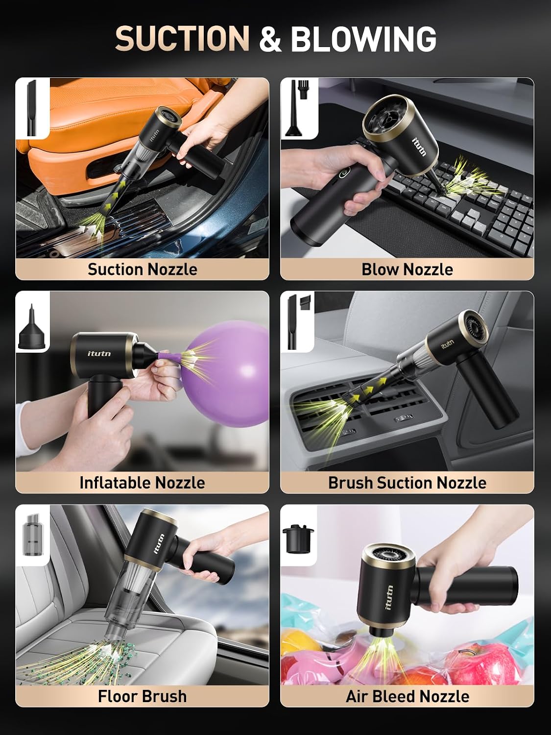 Car Vacuum/Blower 5-in-1 Mini Vacuum Cleaner Cordless Air Duster 18000Pa Powerful Suction Handheld Portable Vacuum for Car Home, PC, Keyboard, Desk, Pet Hair Cleaning Car Detailing Accessories