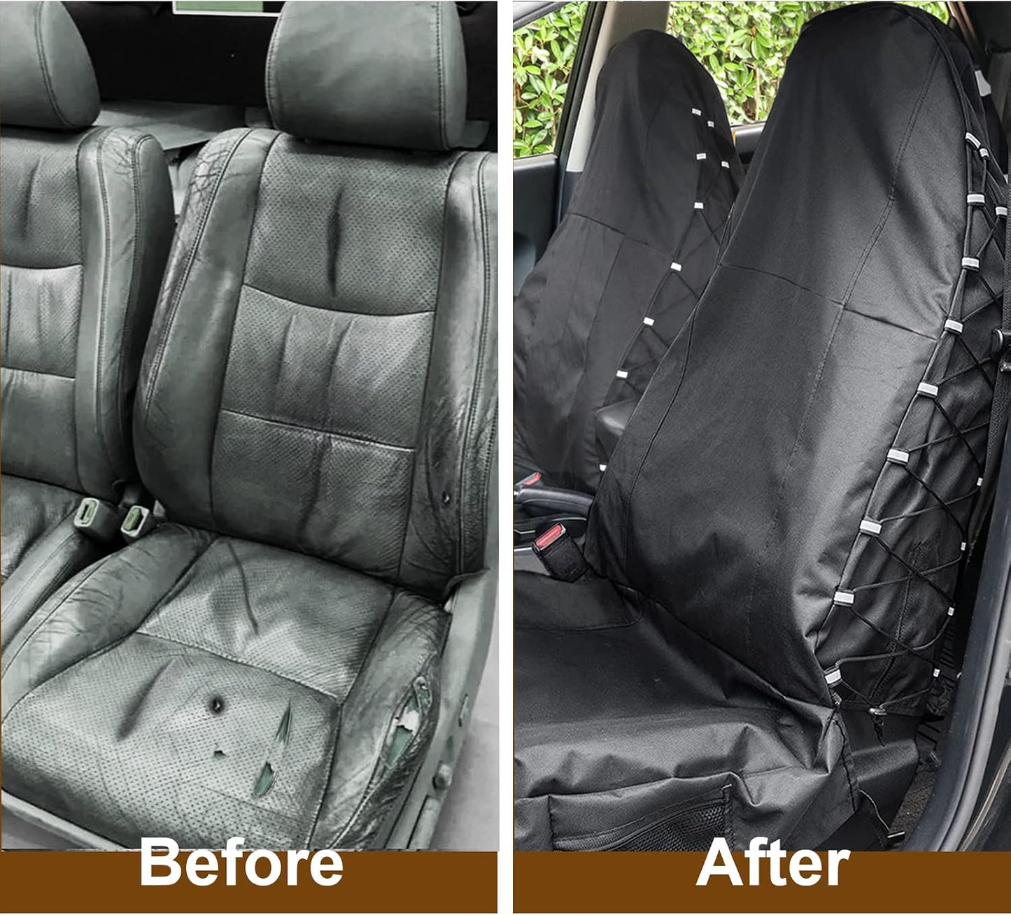 TIROL Waterproof Front Seat Covers High Back Seat Cover Bucket Seat Covers with Multi-Pockets for Semi Truck Cars Van SUV Pickup (2PCS)