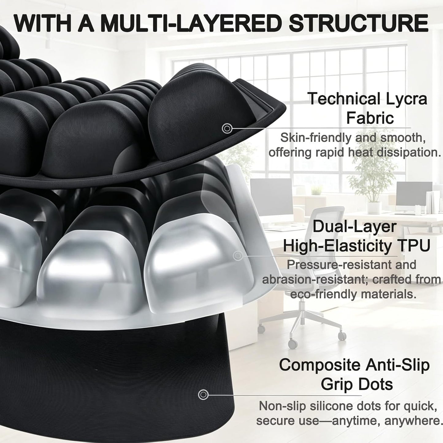 Inflatable Airplane Seat Cushion for Long Flights, 3D Airbag Pressure Relief Cushion, No Pump Needed, Portable Press Inflate Pad with Storage Bag for Office, Car, Stadium & Wheelchair