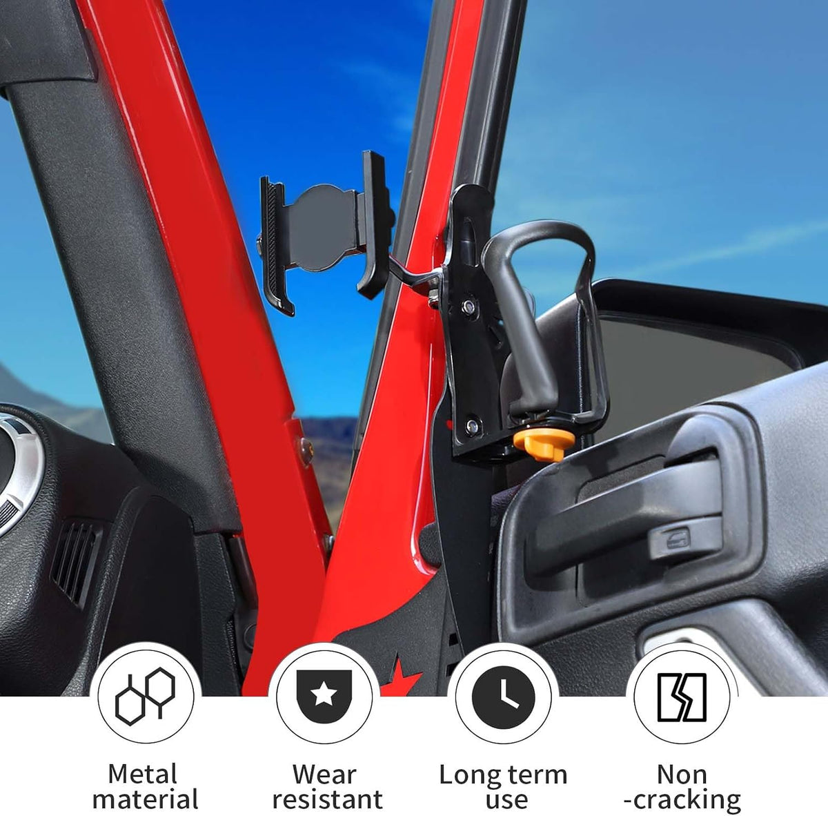Linskip Door Cup Holder Expander Compatible with Jeep Wrangler JK JKU 2/4Door 2007-2010, 2 in 1 Multi-Function Cell Phone Mount, JK Interior Accessories(Passenger's Side)