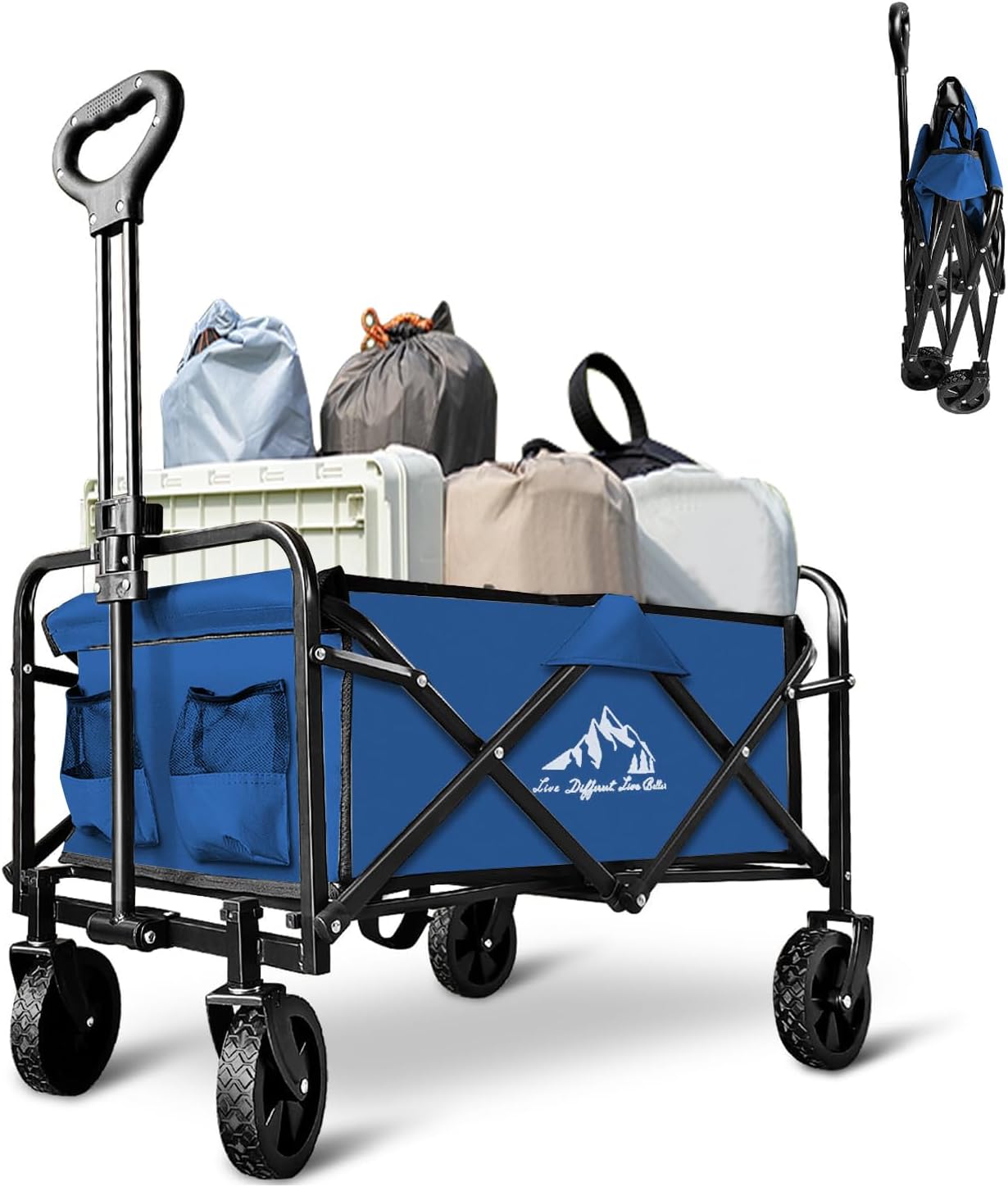 Collapsible Foldable Wagon, Beach Cart Large Capacity, Heavy Duty Folding Wagon Portable, for Outdoor Sports, Shopping, Camping, Gray